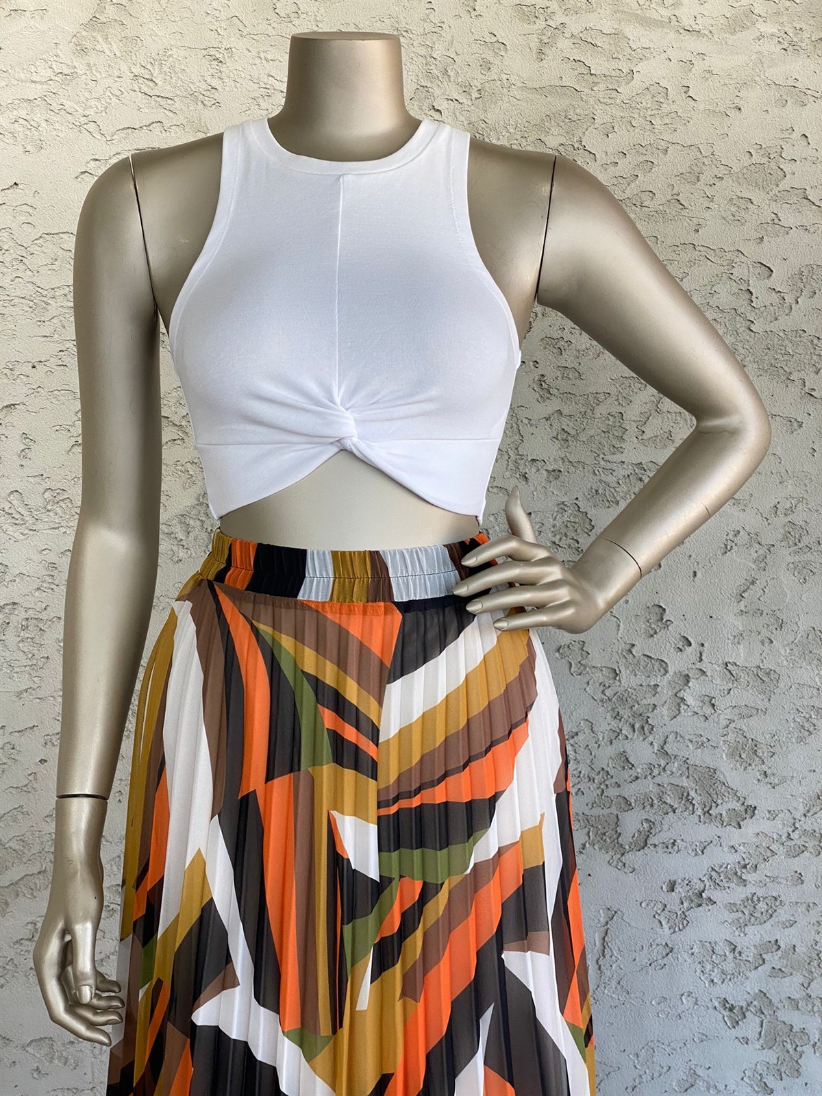 Düğümlü Crop Top (Beyaz)