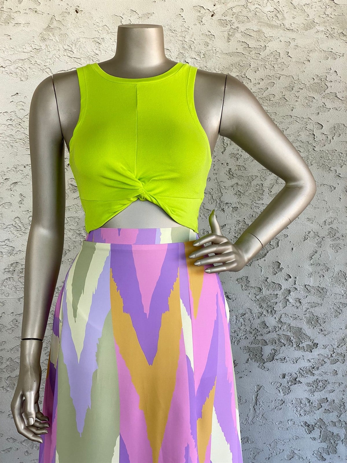 Düğümlü Crop Top (Neon Yeşil)