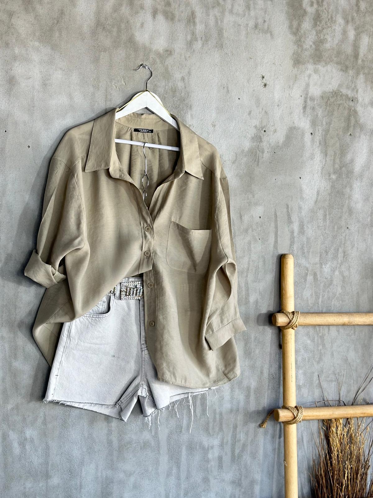 Düşük Omuzlu Oversize Gömlek (Olive)