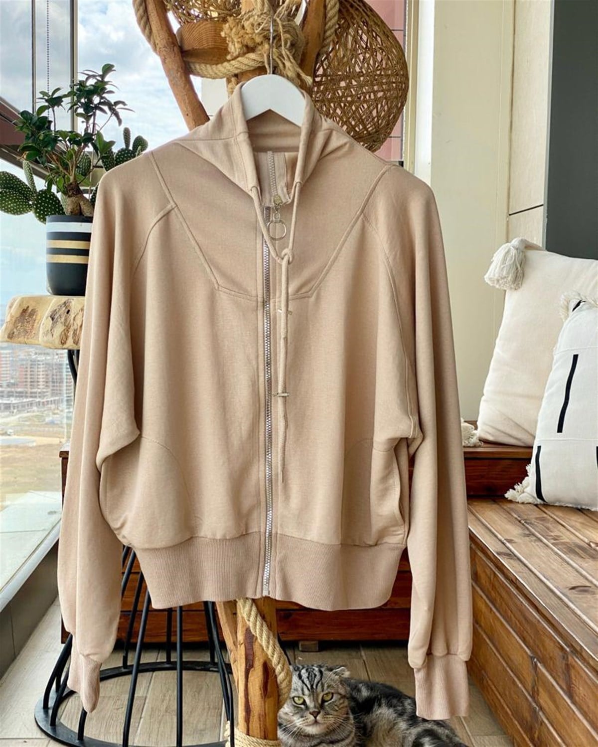 Fermuarlı Sweat Ceket (Camel)