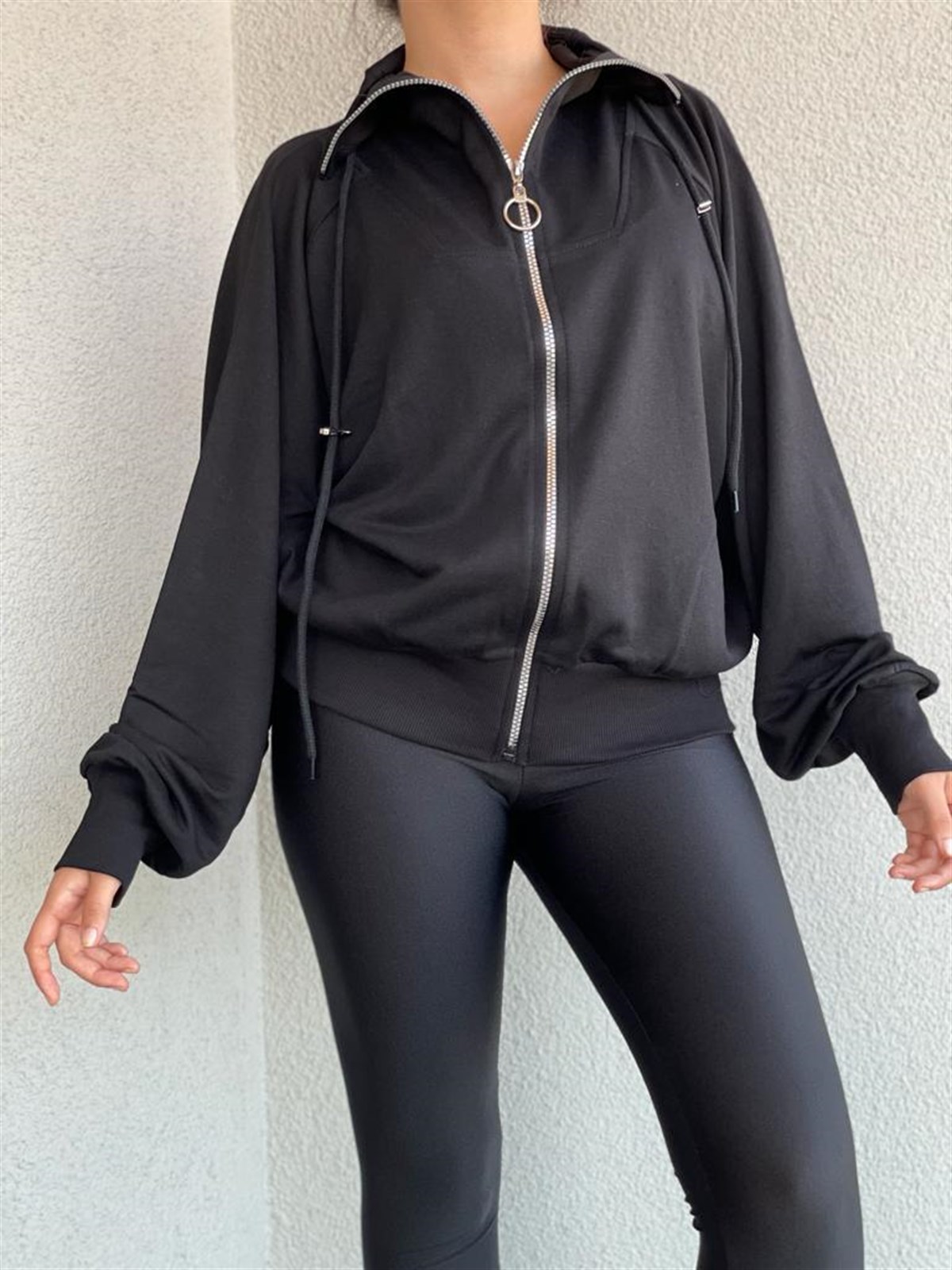 Fermuarlı Sweat Ceket (Siyah)