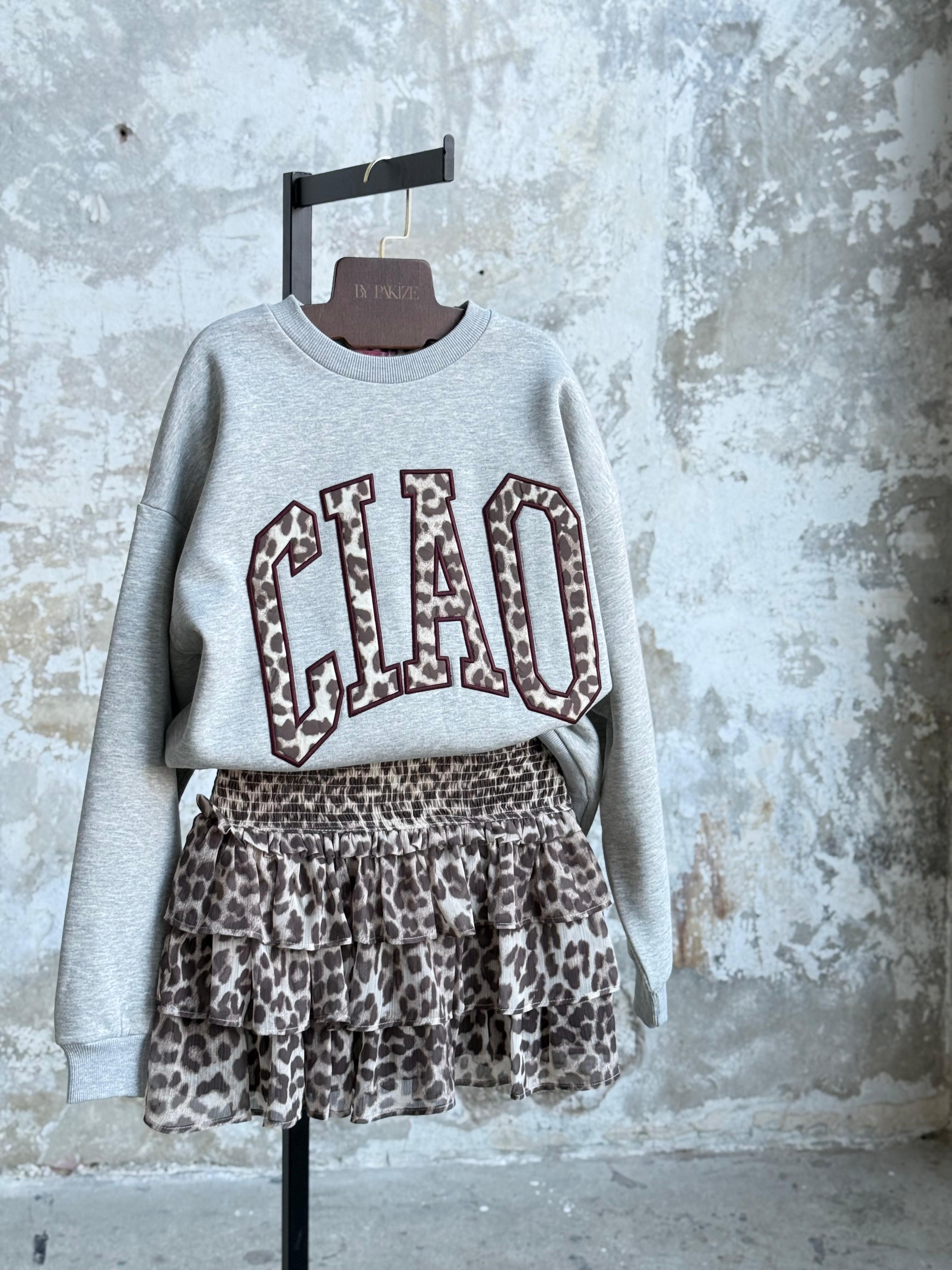 Fırfır Katlı Leopar Desenli Mini Etek (Bej)