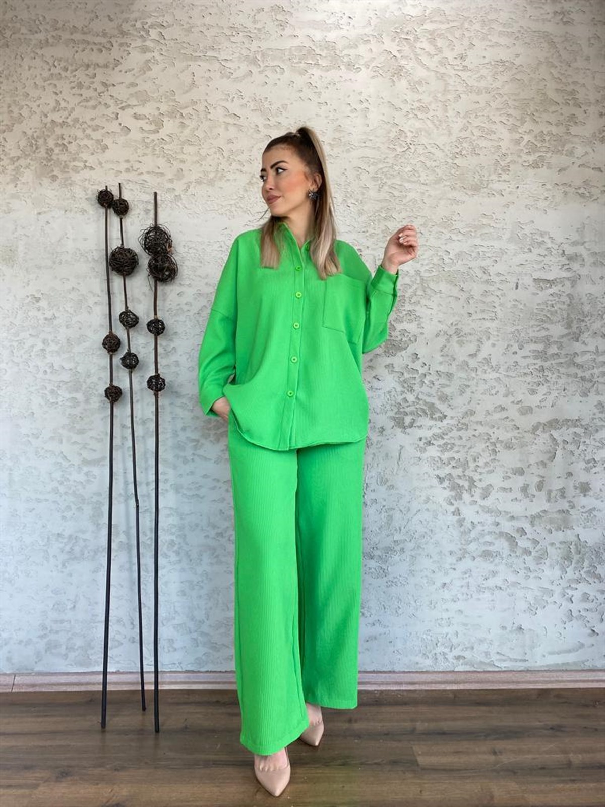Fitilli Çizgili Takım (Yeşil)
