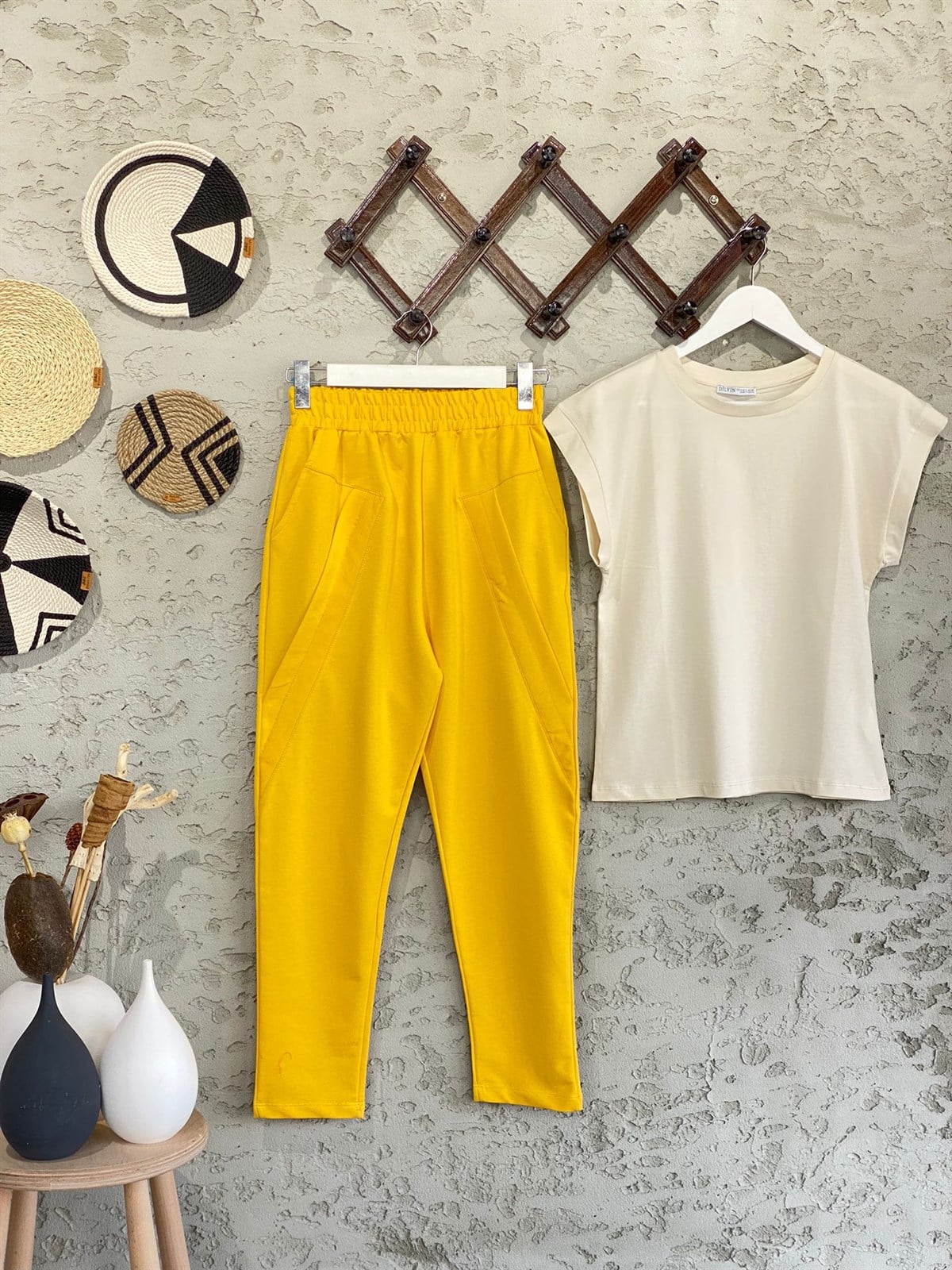 Garnili Tasarım Model Cepli Pantolon (Hardal Sarı)