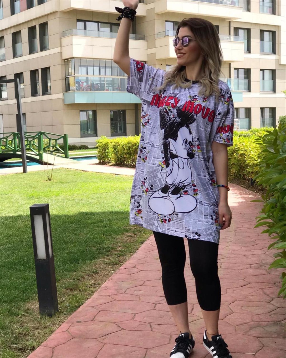 Gazete Desen Mickey Mouse Tunik Elbise