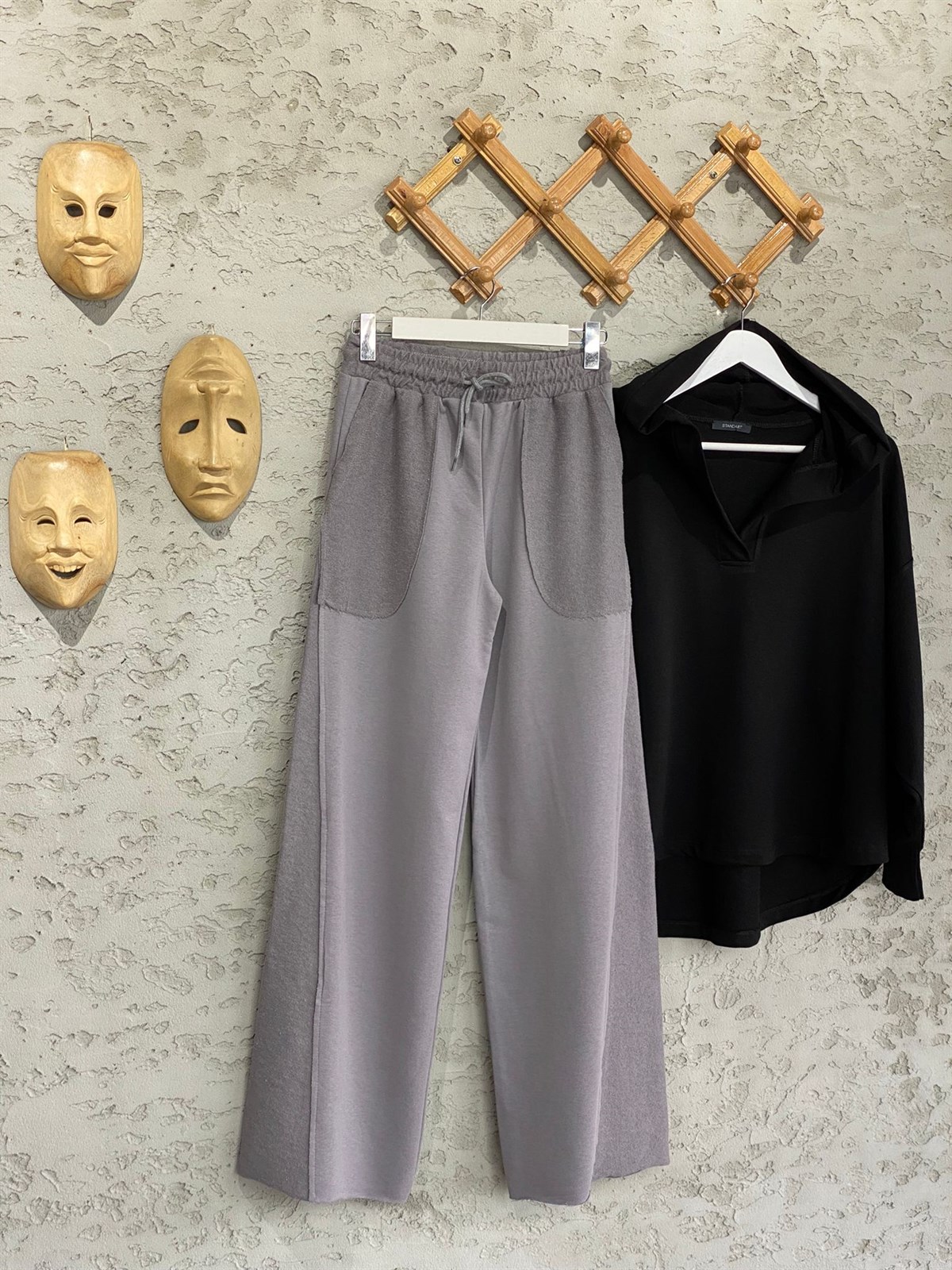 Geniş Paça İkiiplik Sweat Kumaş Pantolon (Antrasit)
