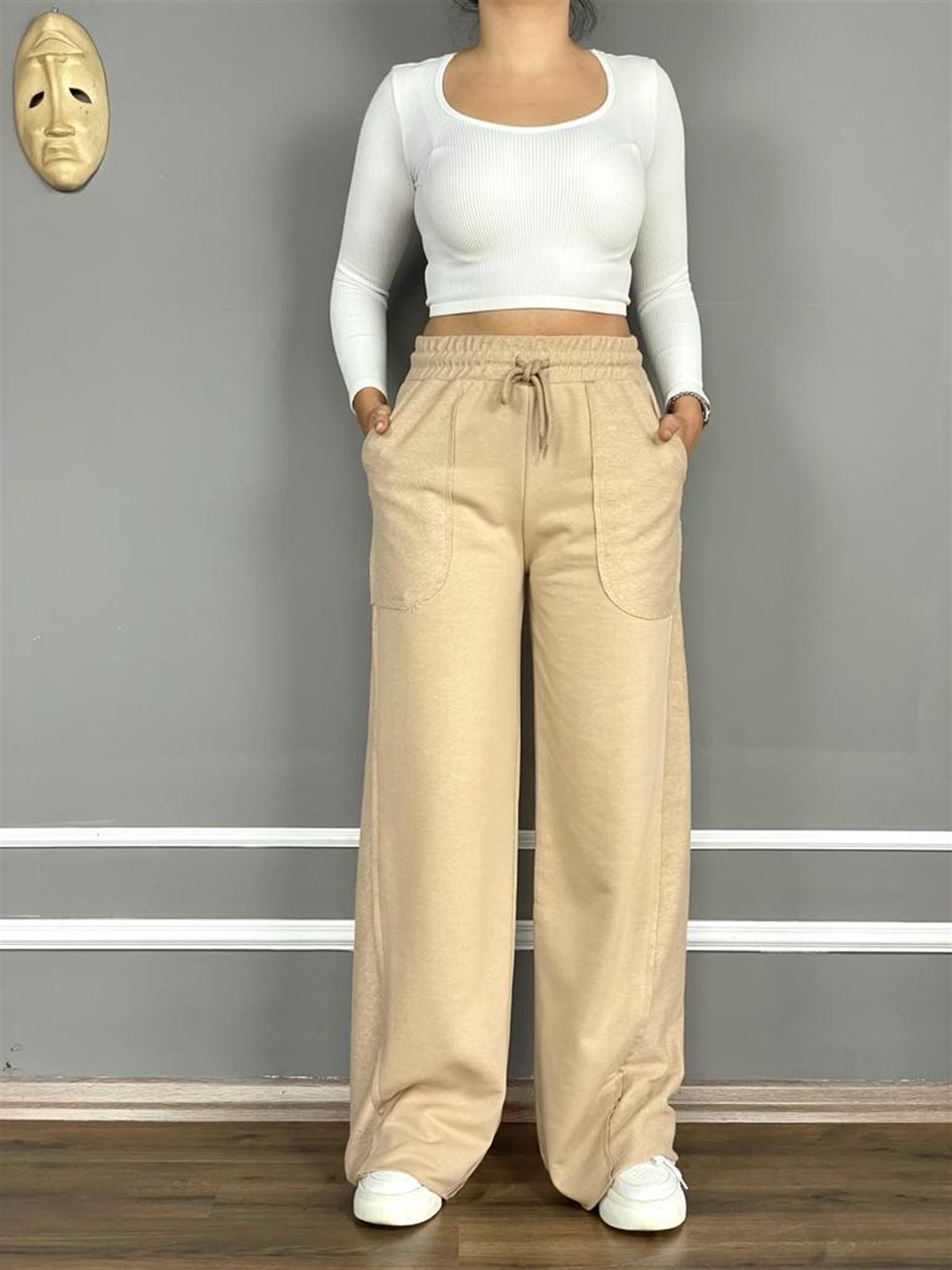 Geniş Paça İkiiplik Sweat Kumaş Pantolon (CAMEL)