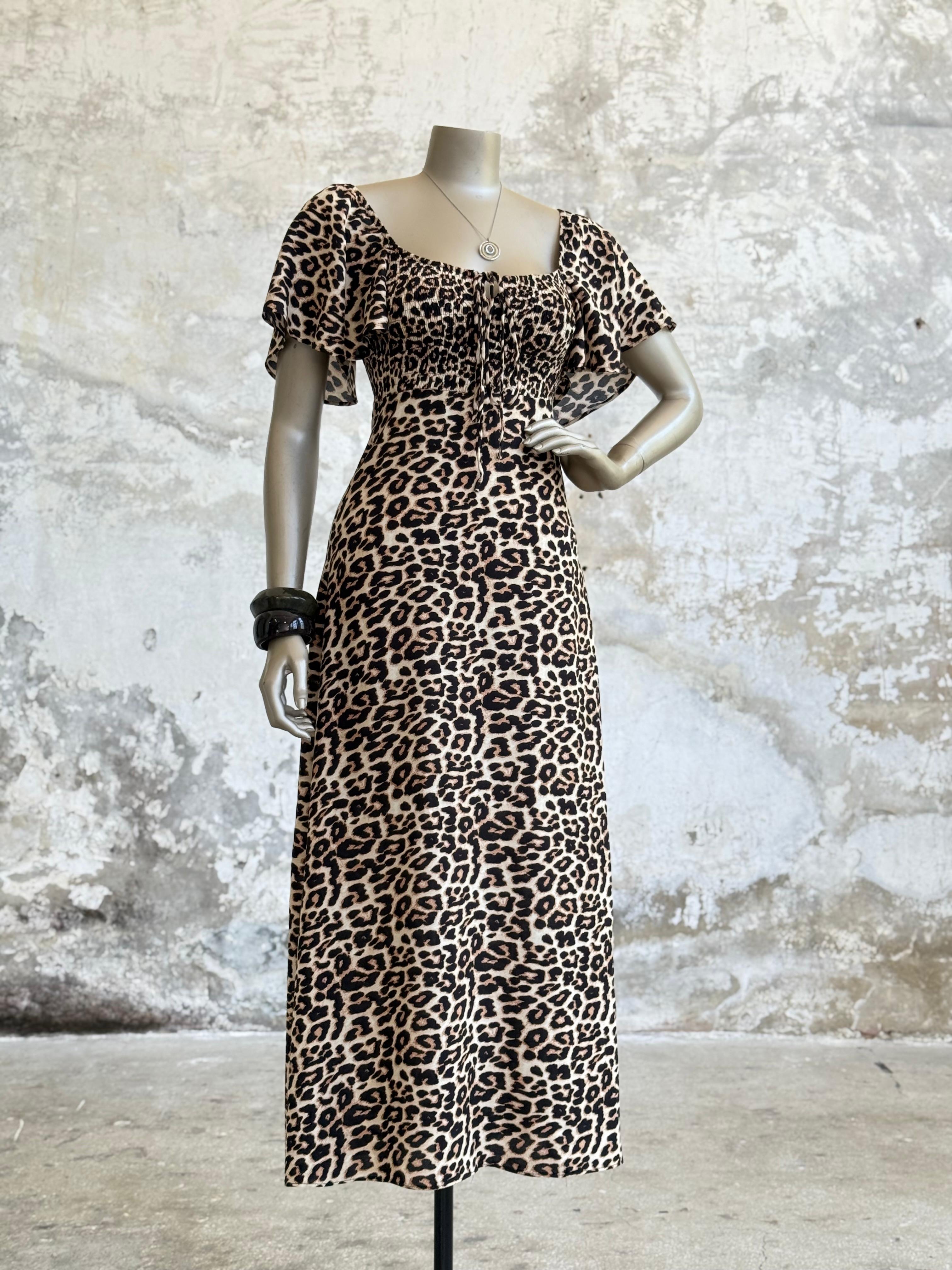 Gipeli Leopar Desen Kadın Elbise (Siyah)