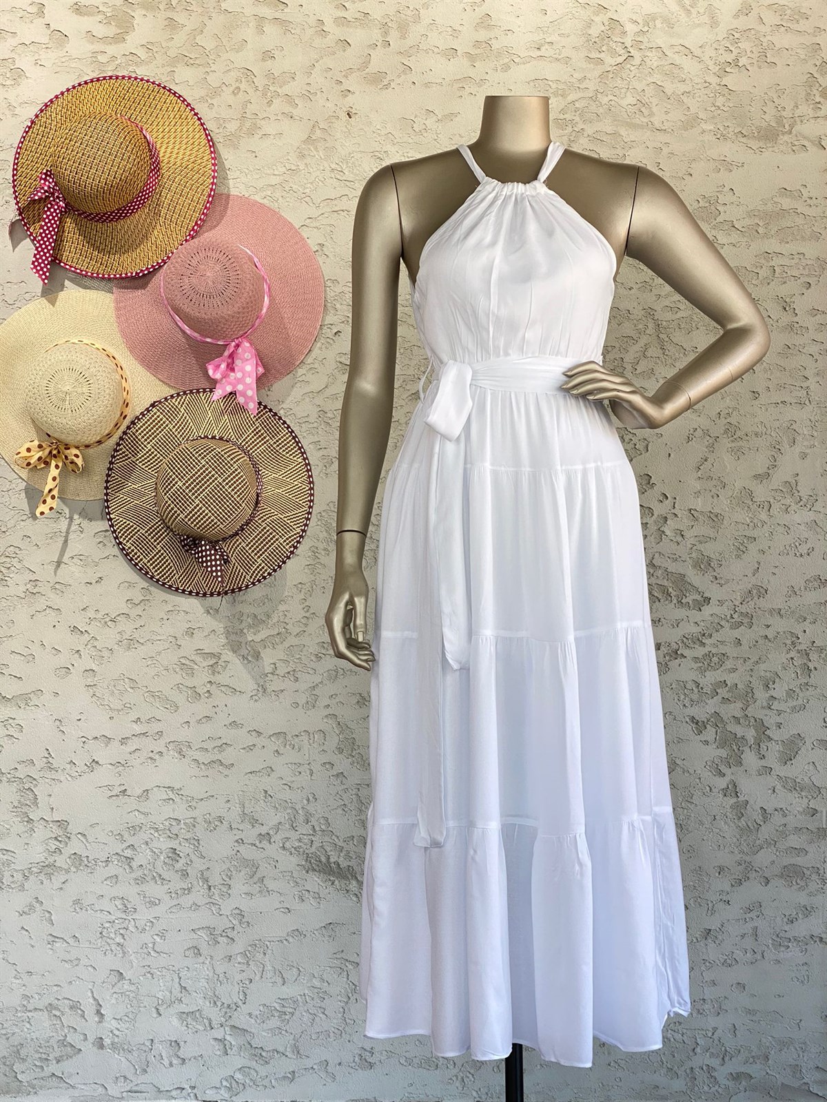 Halter Yaka Elbise (Beyaz)