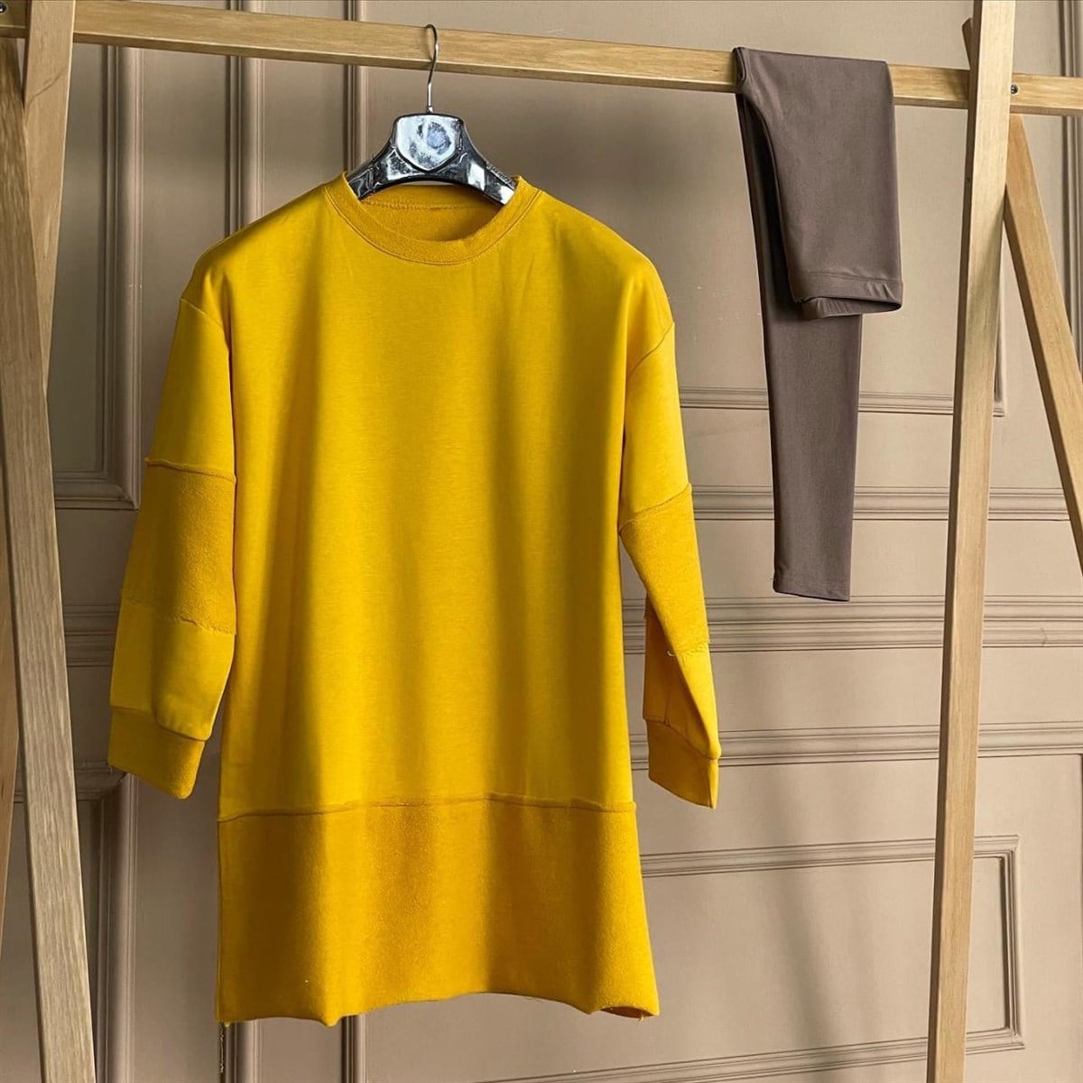 İkiiplik Sweat Kumaş Tunik Sweatshirt (SARI)