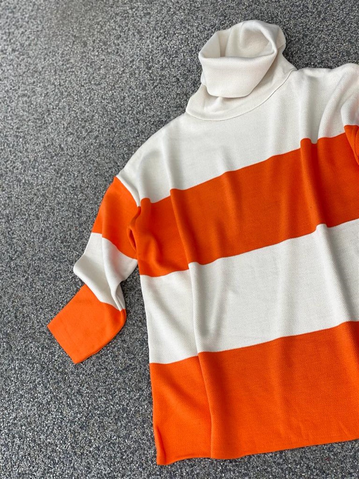Kalın Çizgili Çelik Örgülü Oversize Kazak (Oranj)