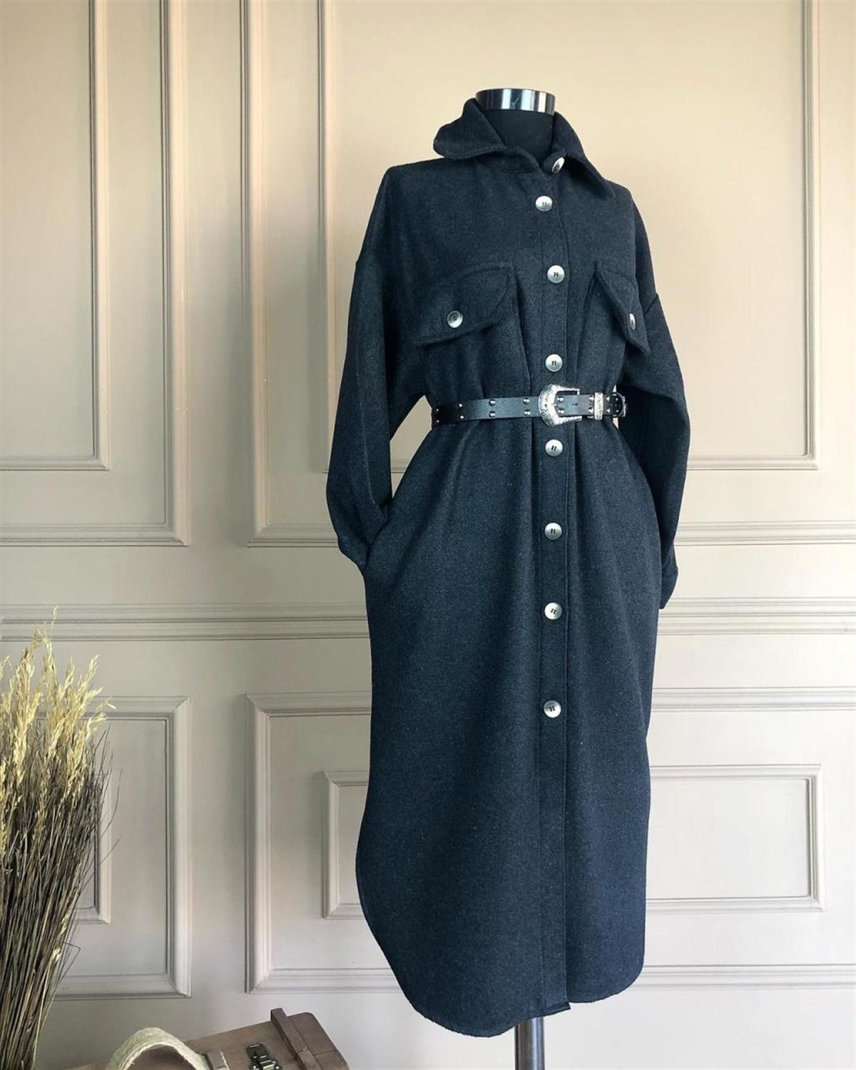 Kalın Kaşe Kumaş Tunik Ceket (ANTRASİT)