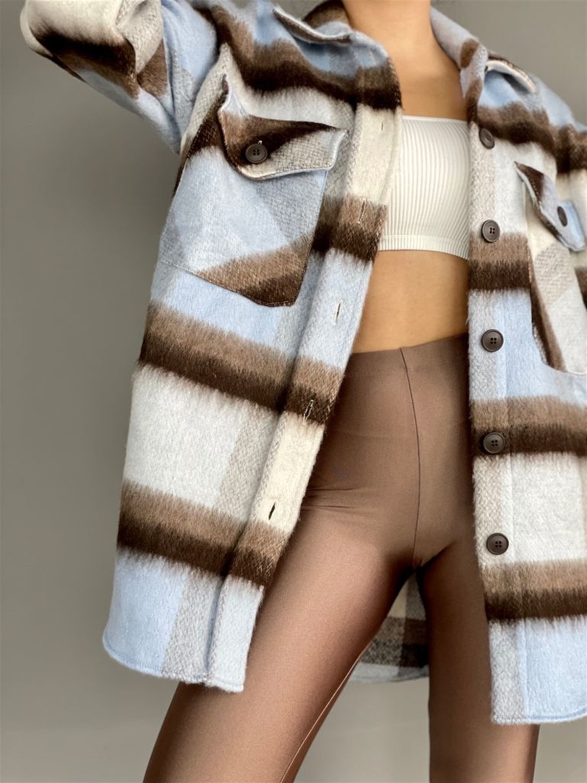 Kaşe Oversize Mavi Gömlek Ceket