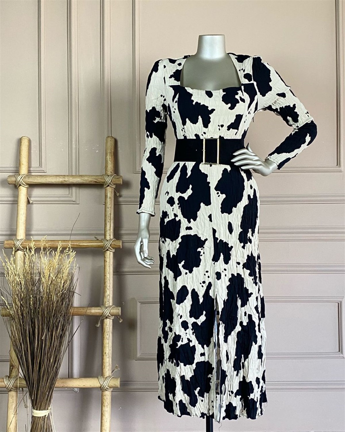 Kemerli Cow Elbise