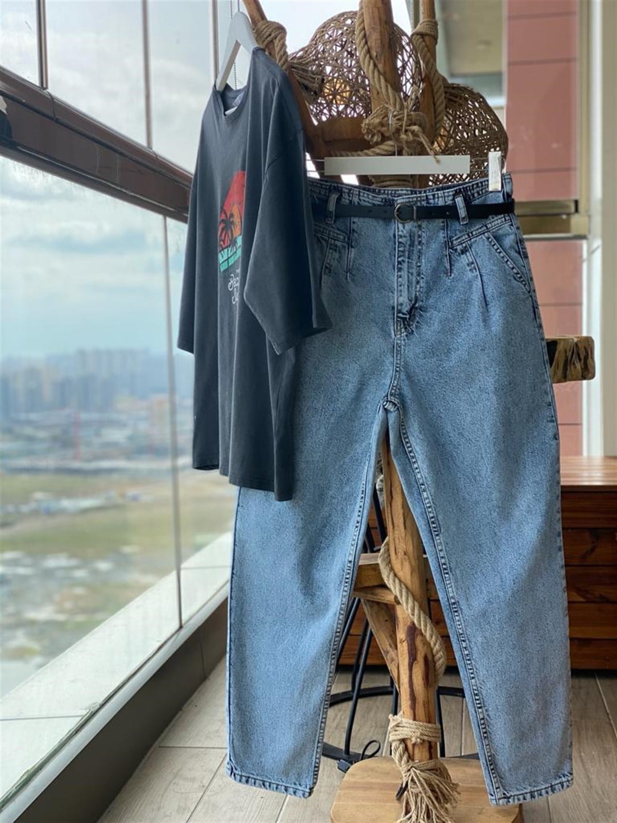 Kemerli Kot Pantolon (BUZ MAVİSİ)