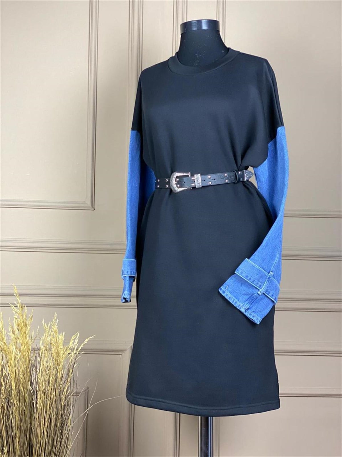 Kolu Jean Detaylı Sweat Elbise