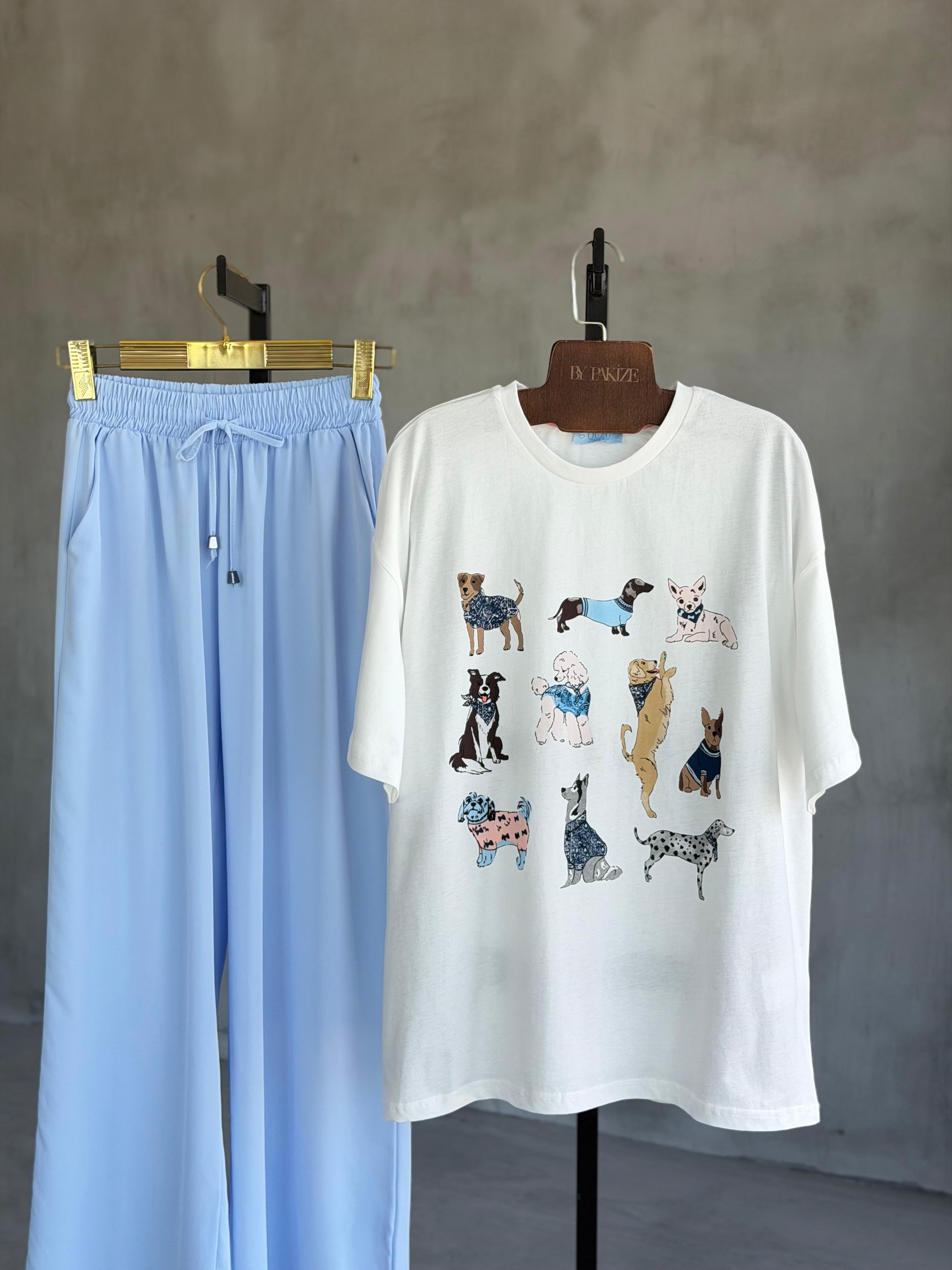 Köpek Figürlü Oversize Tişört (Ekru)
