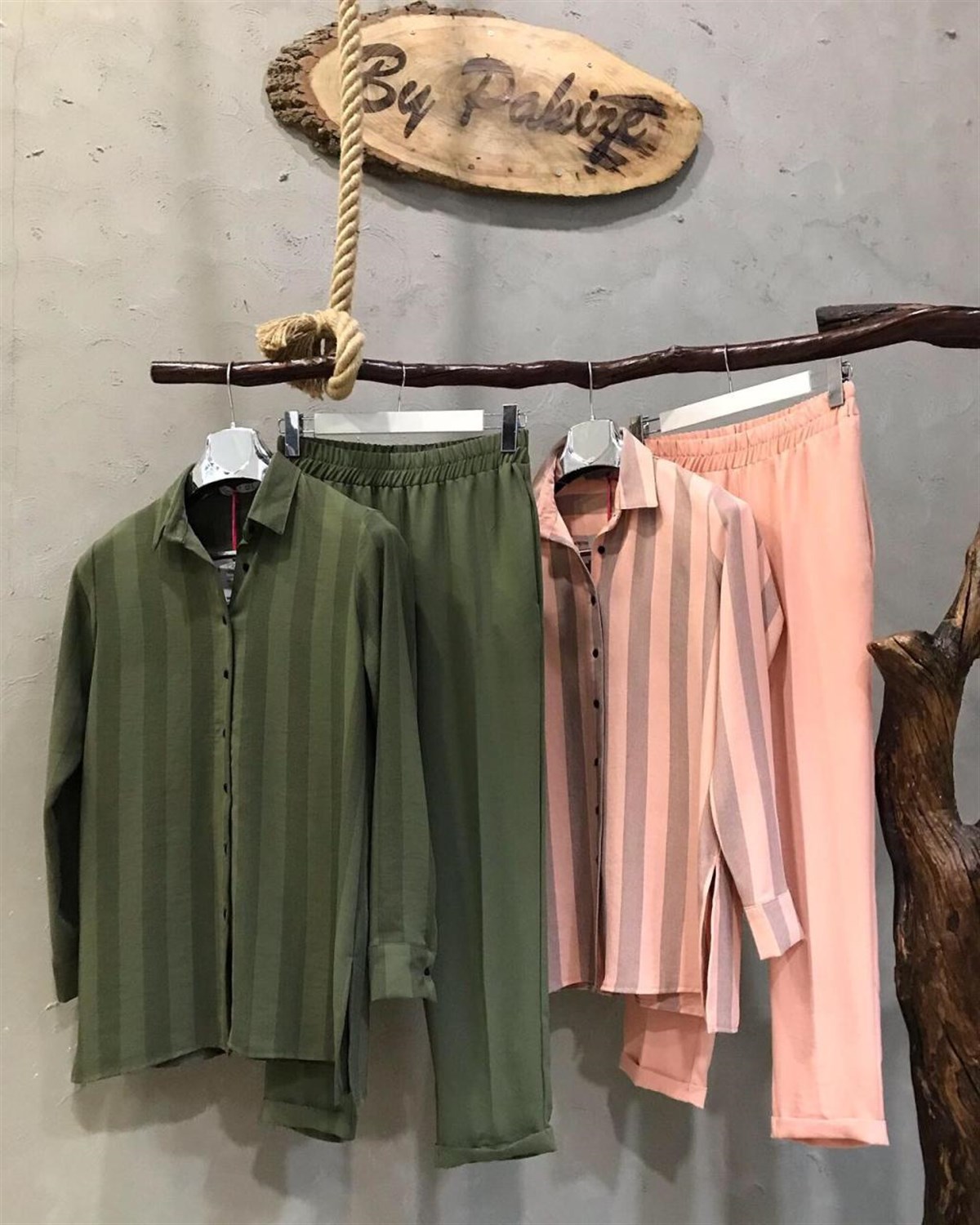 Krep Kumaş Tunik Gömlek Takım ( YEŞİL&PEMBE)