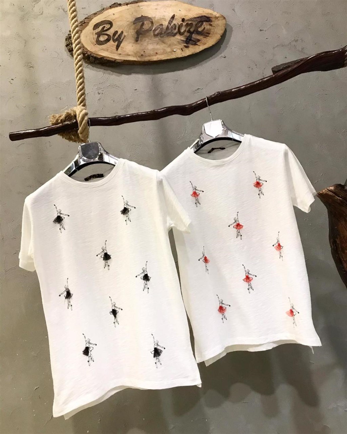 Küçük Balerin Kız Tshirt (EKRU-NAR ÇİÇEĞİ & EKRU-SİYAH)