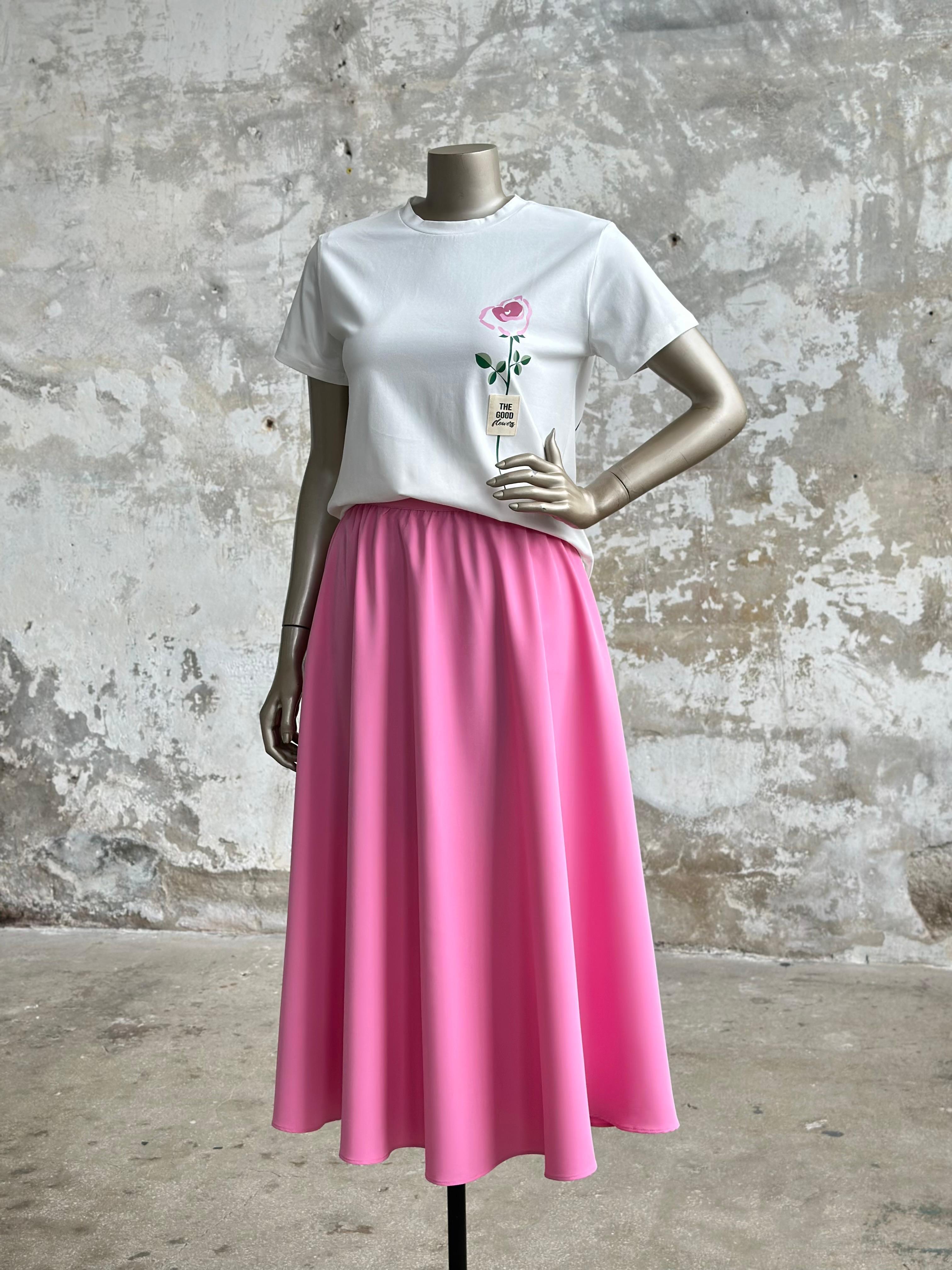 Midi Boy Lastik Belli Etek (Pembe)