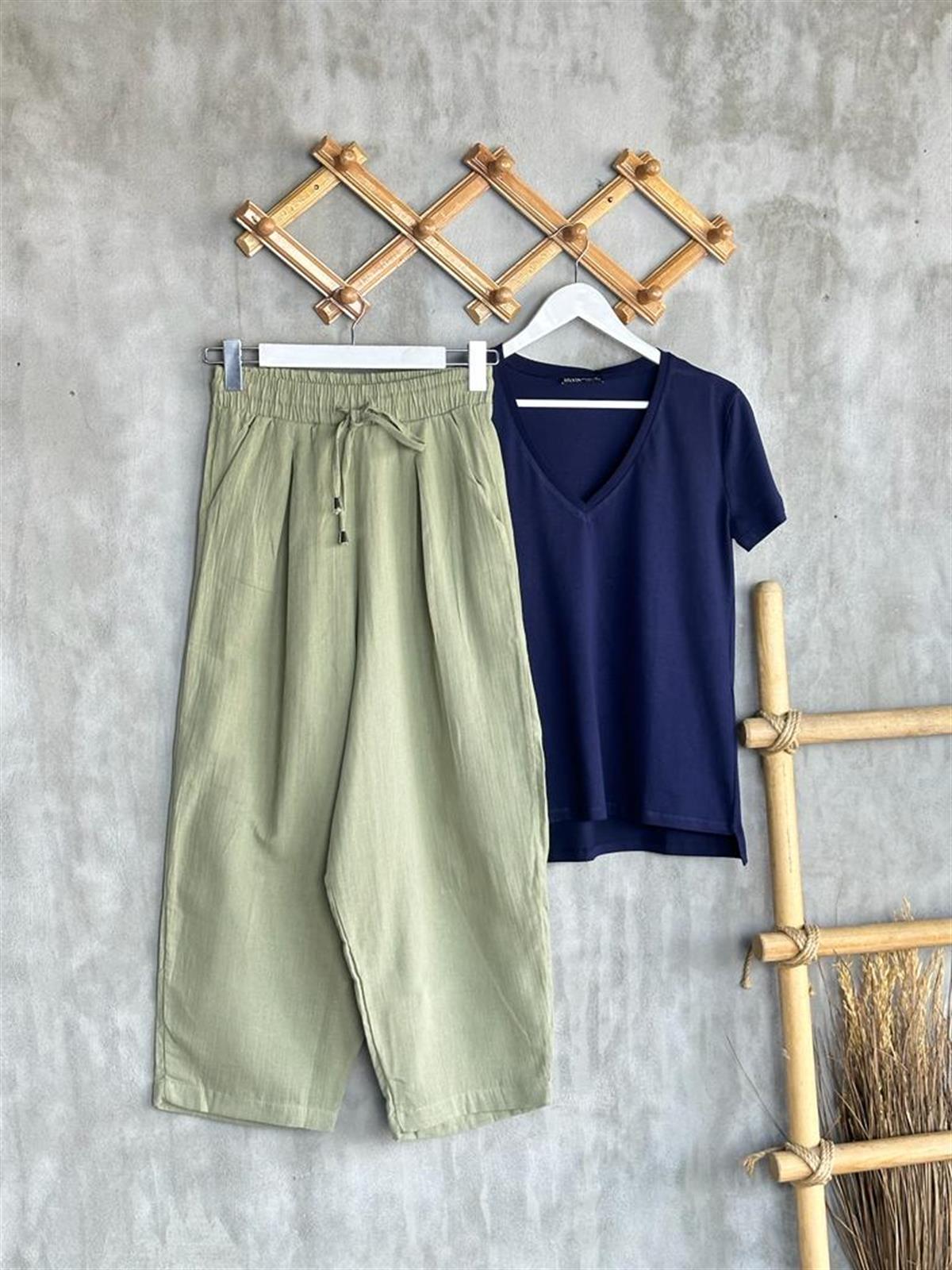 Müslin Kumaş Şalvar Pantolon (Mint)
