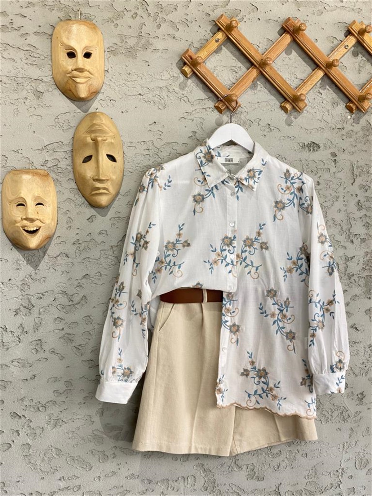 Nakış İşçilikli Poplin Gömlek (Turkuaz)