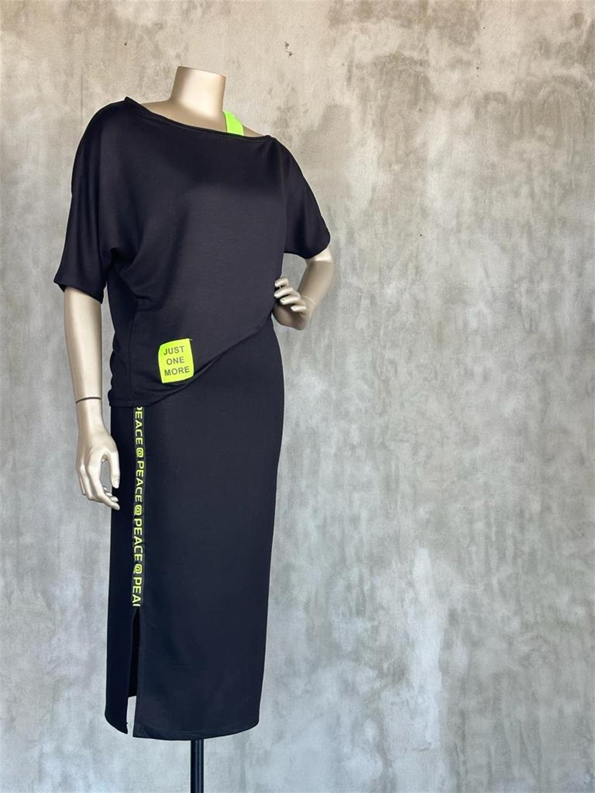 Neon Arma Detaylı Etek Bluz Takım (Siyah)