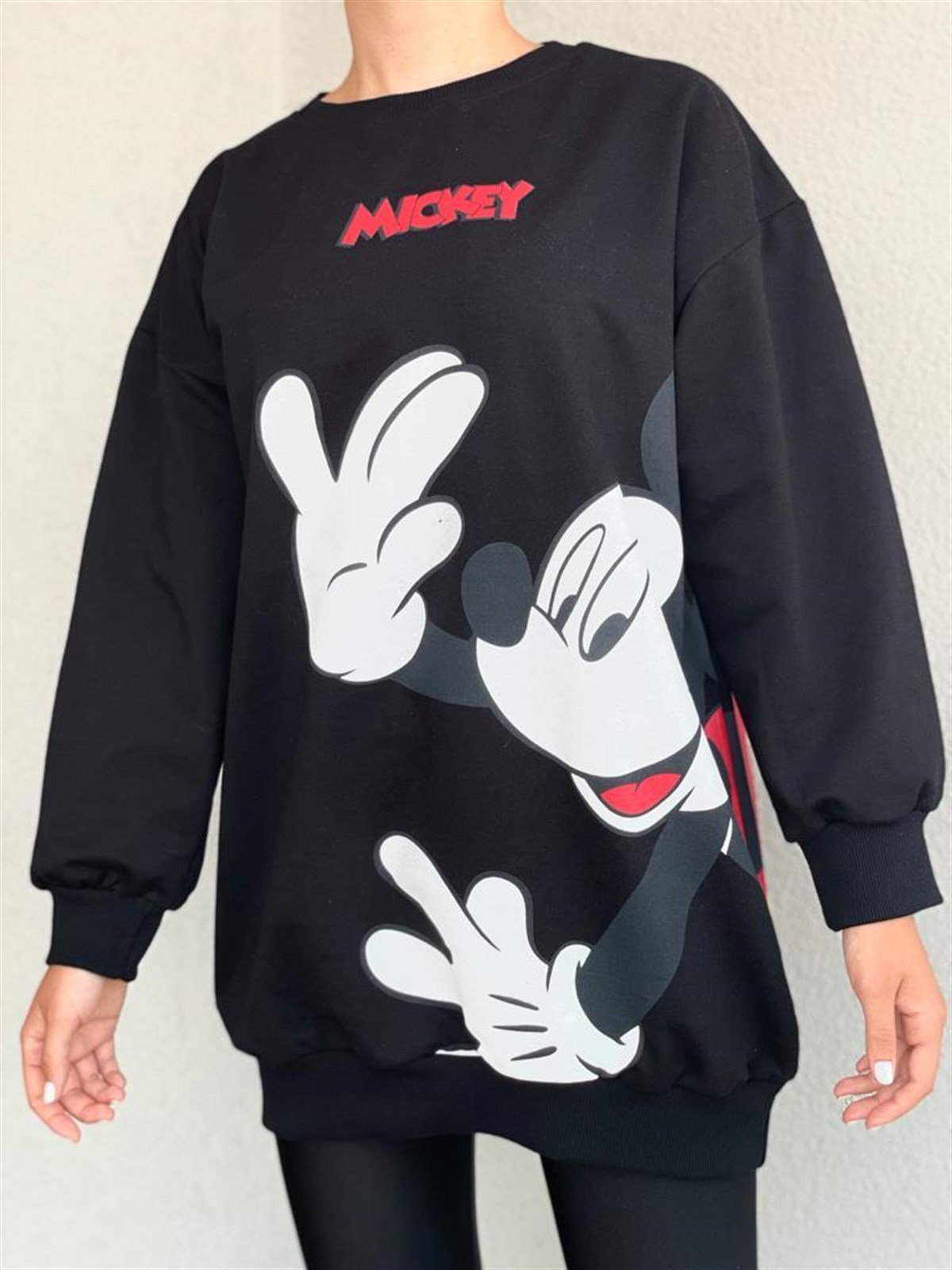 Ön ve Sırt Mickey Baskı Detaylı Sweat (Siyah)