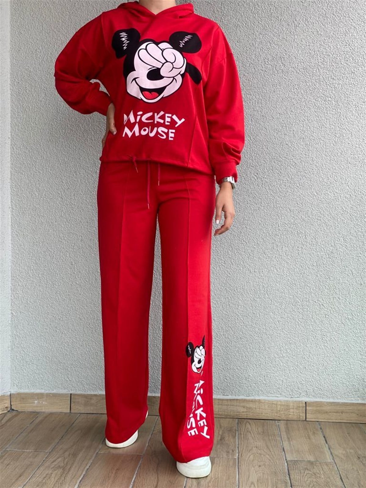 Önden Büzgü Detaylı Mickey Takım (Kırmızı)