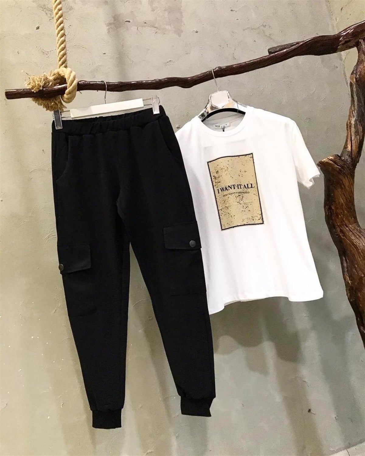 Örgü Dokuma Kumaş Eşofman Pantolon (SİYAH)