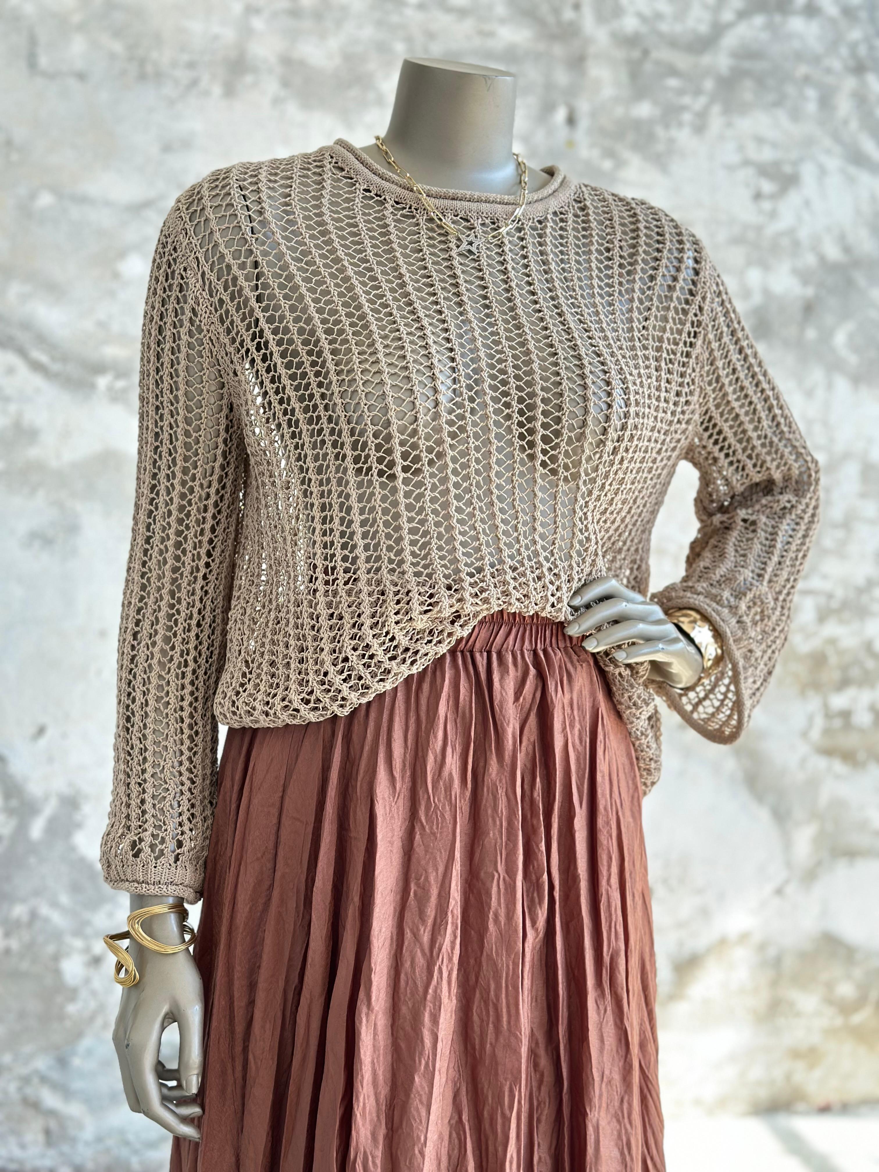 Oversize Delikli Kazak (Camel)