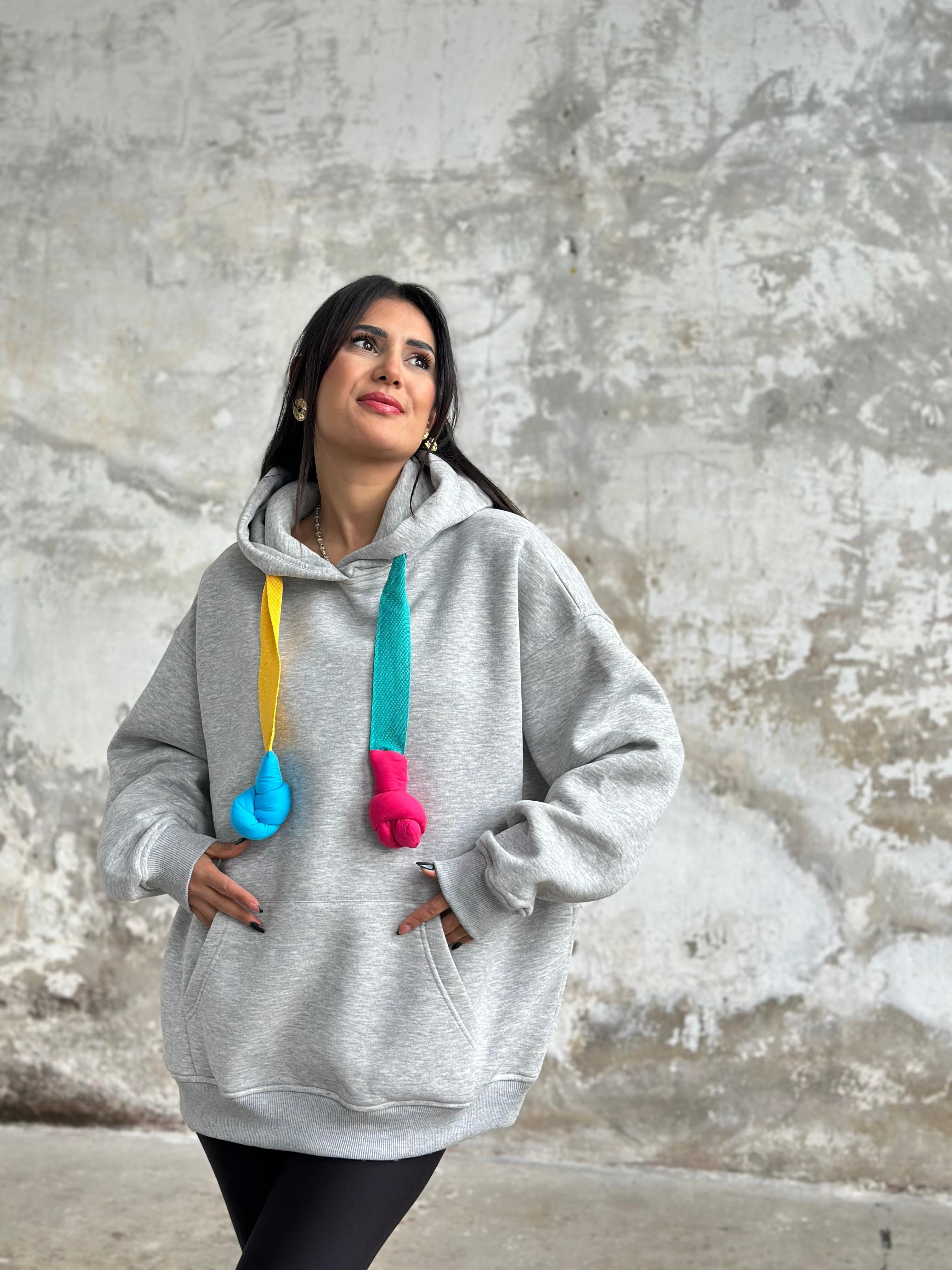 Oversize Kapüşonlu Sweat (Gri)