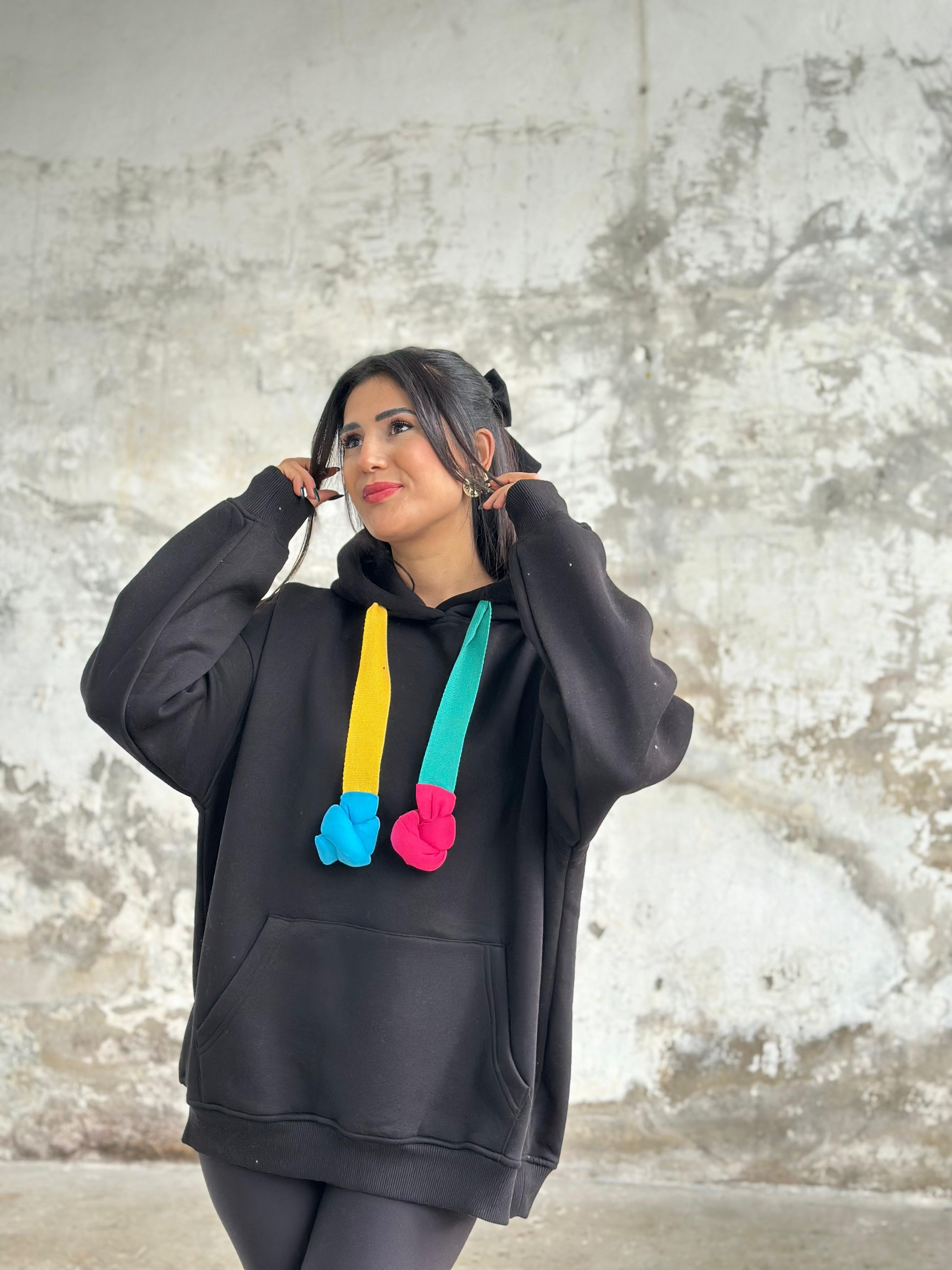 Oversize Kapüşonlu Sweat (Siyah)