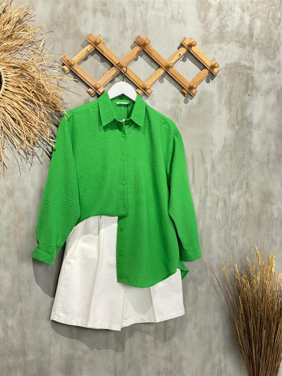 Oversize Kesim Keten Kadın Gömlek (Yeşil)