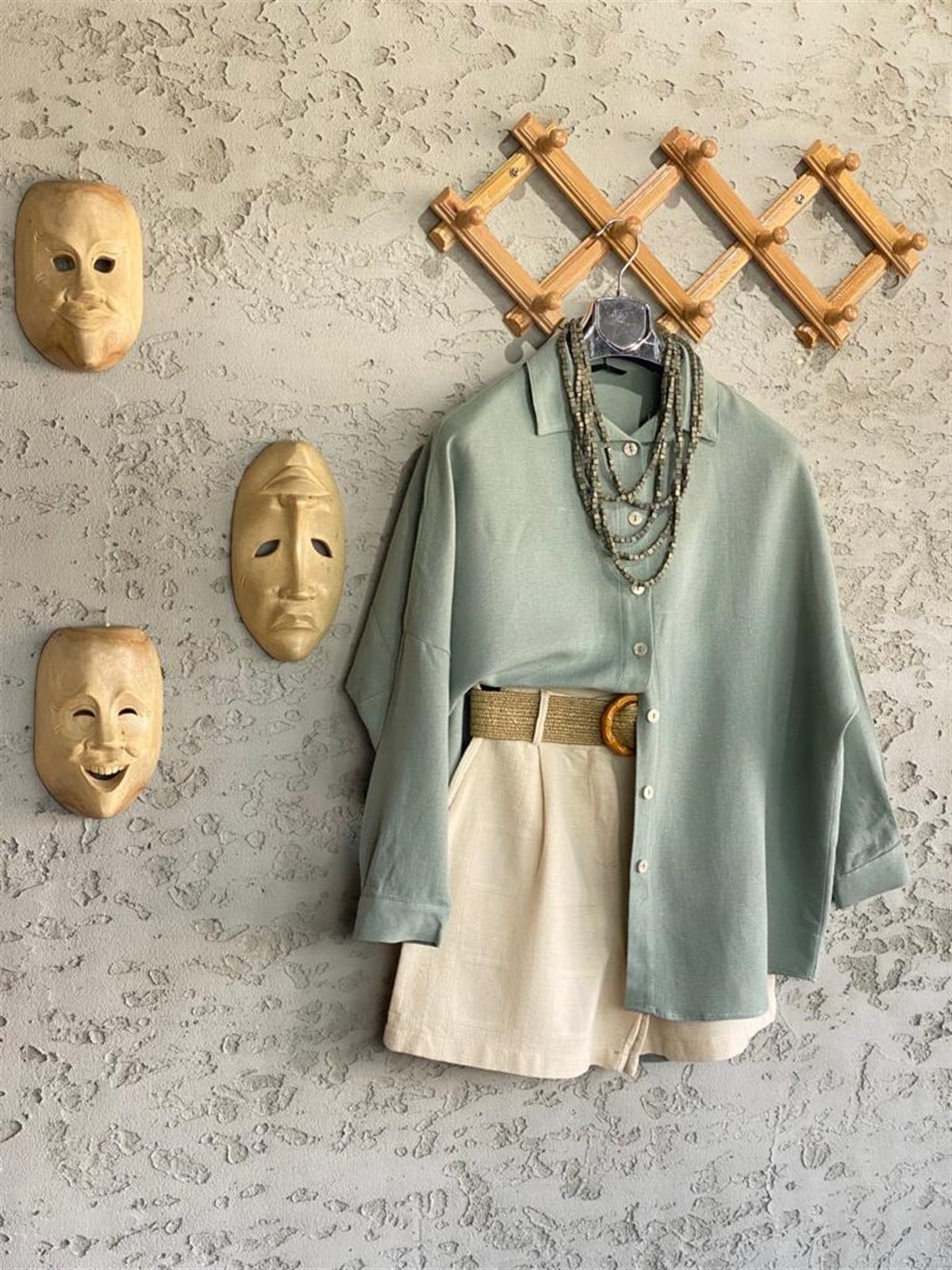Oversize Keten Gömlek (Mint Yeşili)