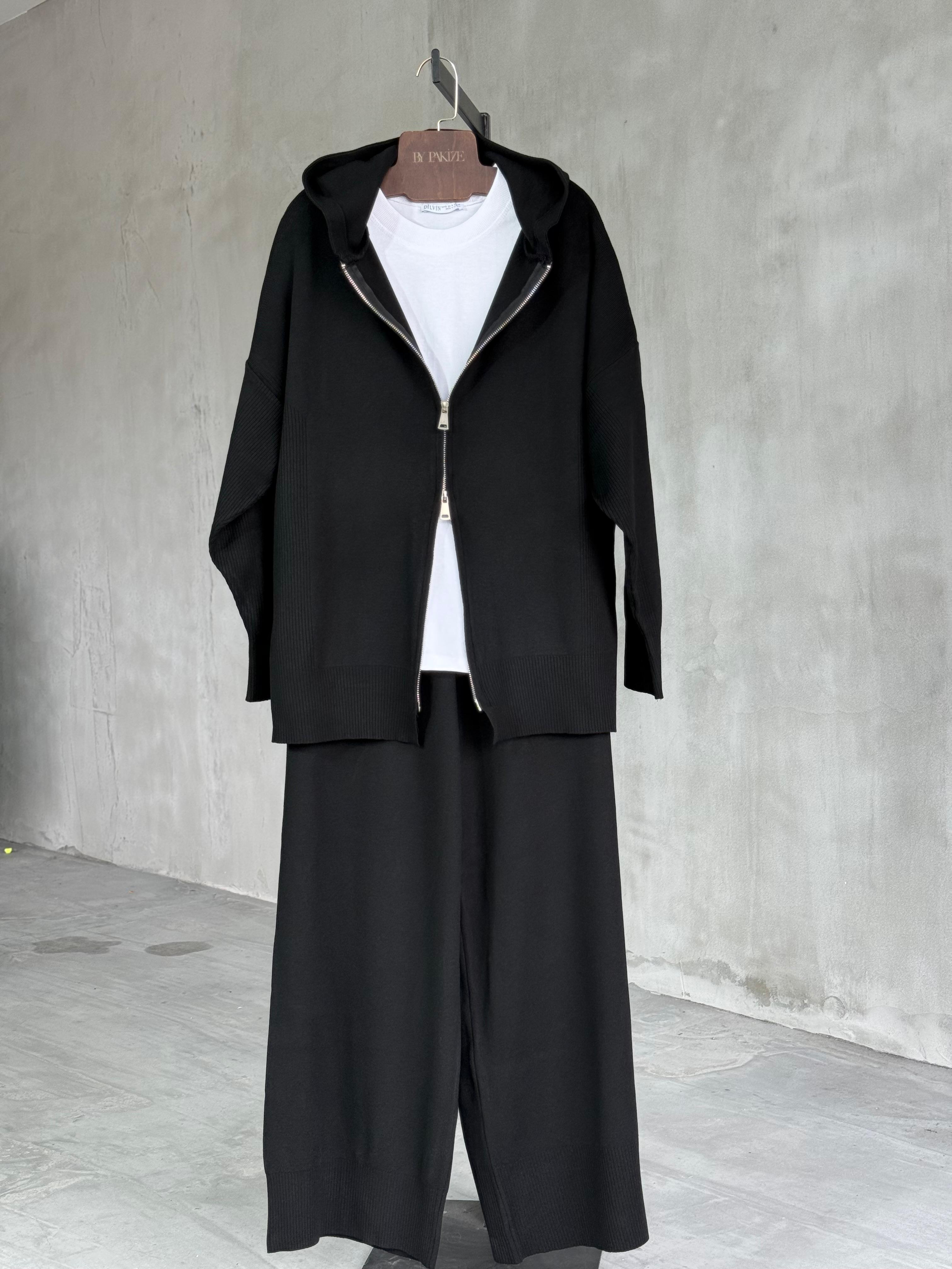 Oys Model Triko Kapşonlu Takım (Siyah)