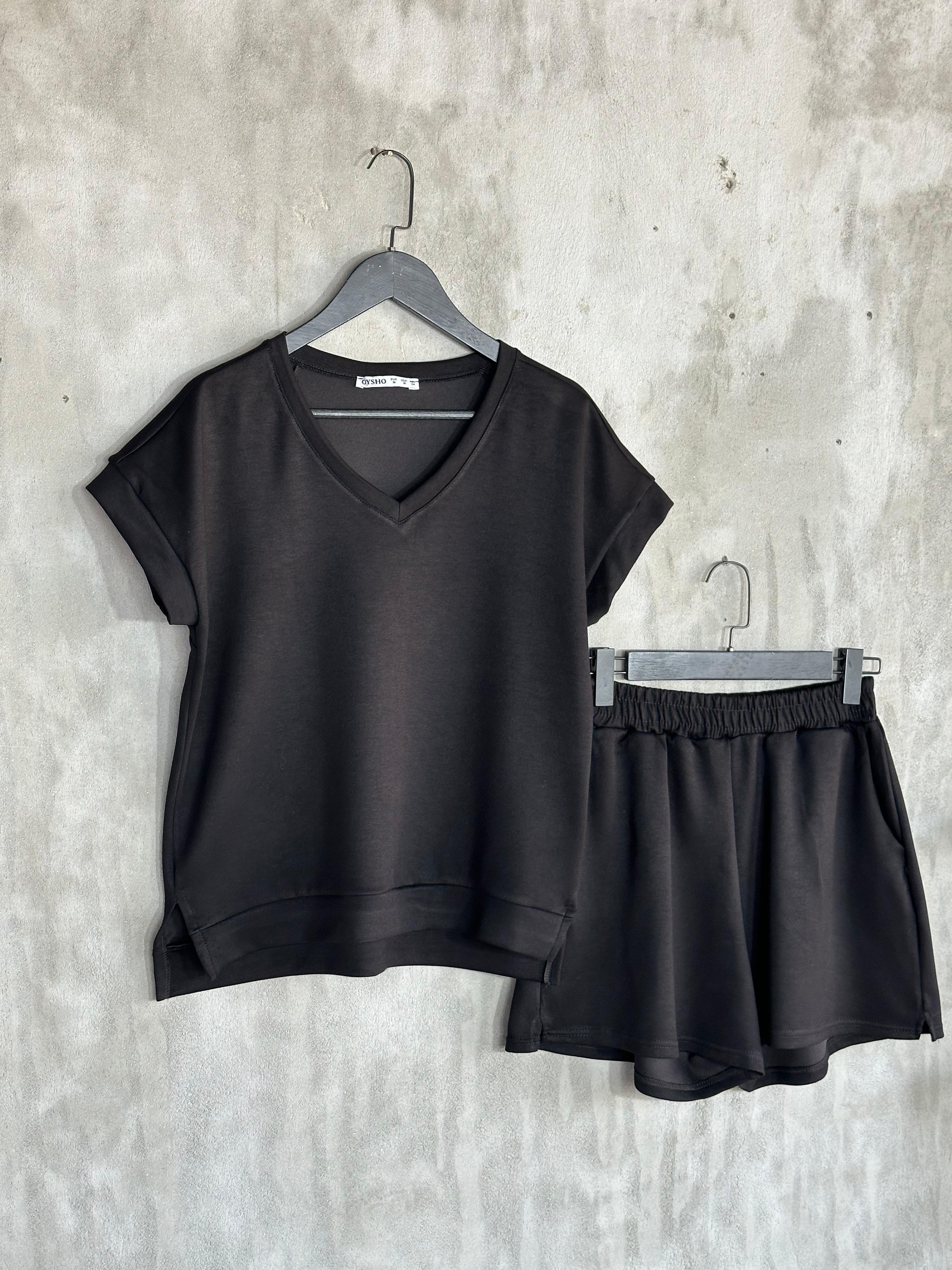 Oysho Kumaş Basic Model Şortlu Takım (Siyah)