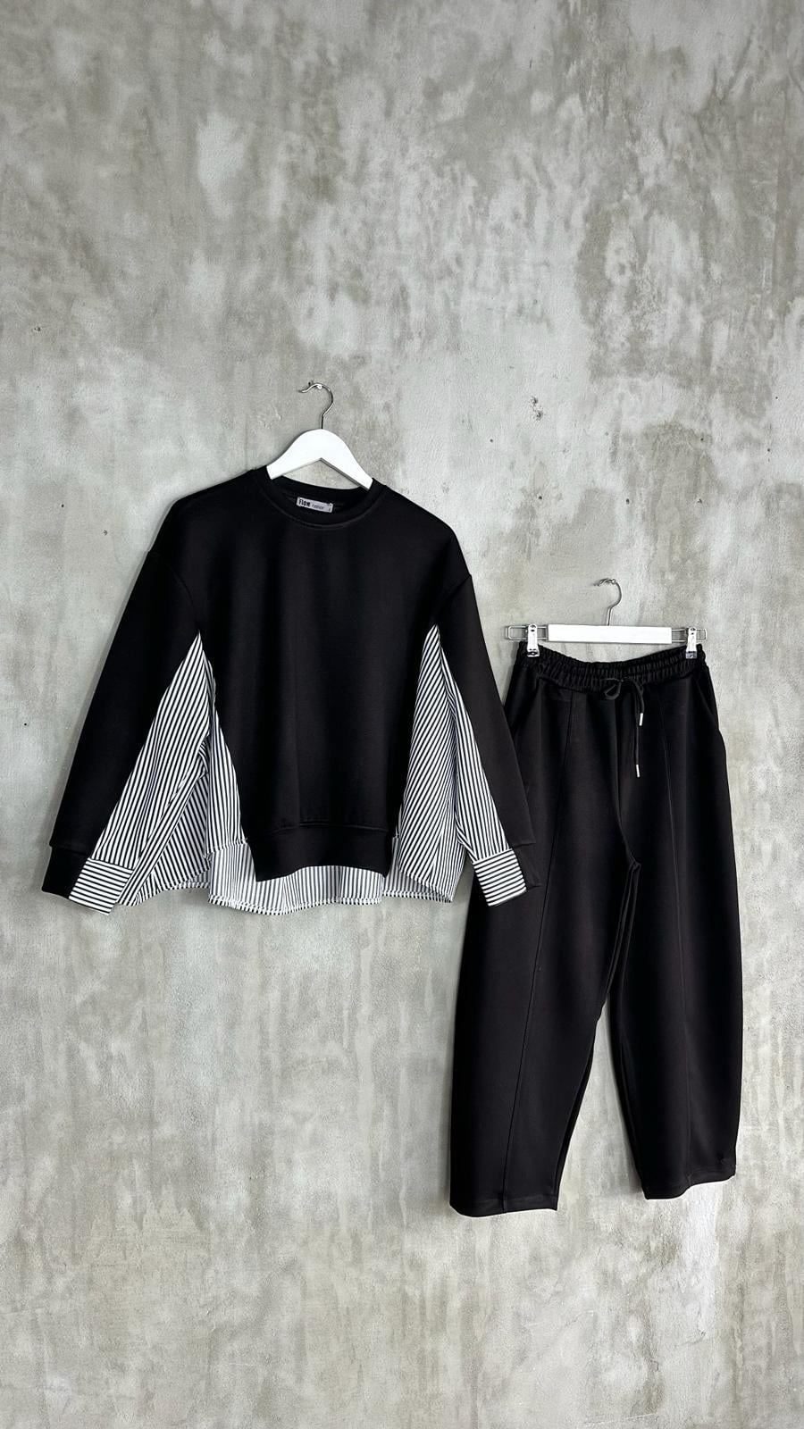 Oysho Kumaş Sweat Gömlekli Şalvar Model Takım (Siyah)