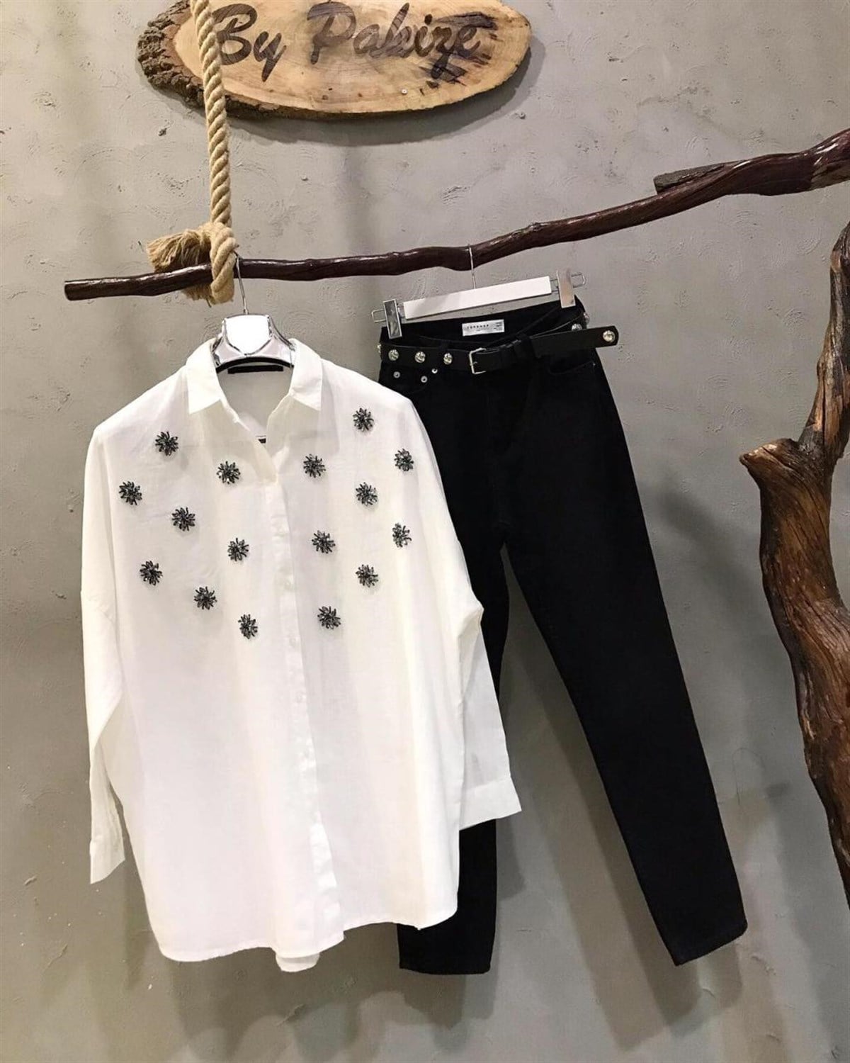 Özel Taş İşçilikli Oversize Gömlek
