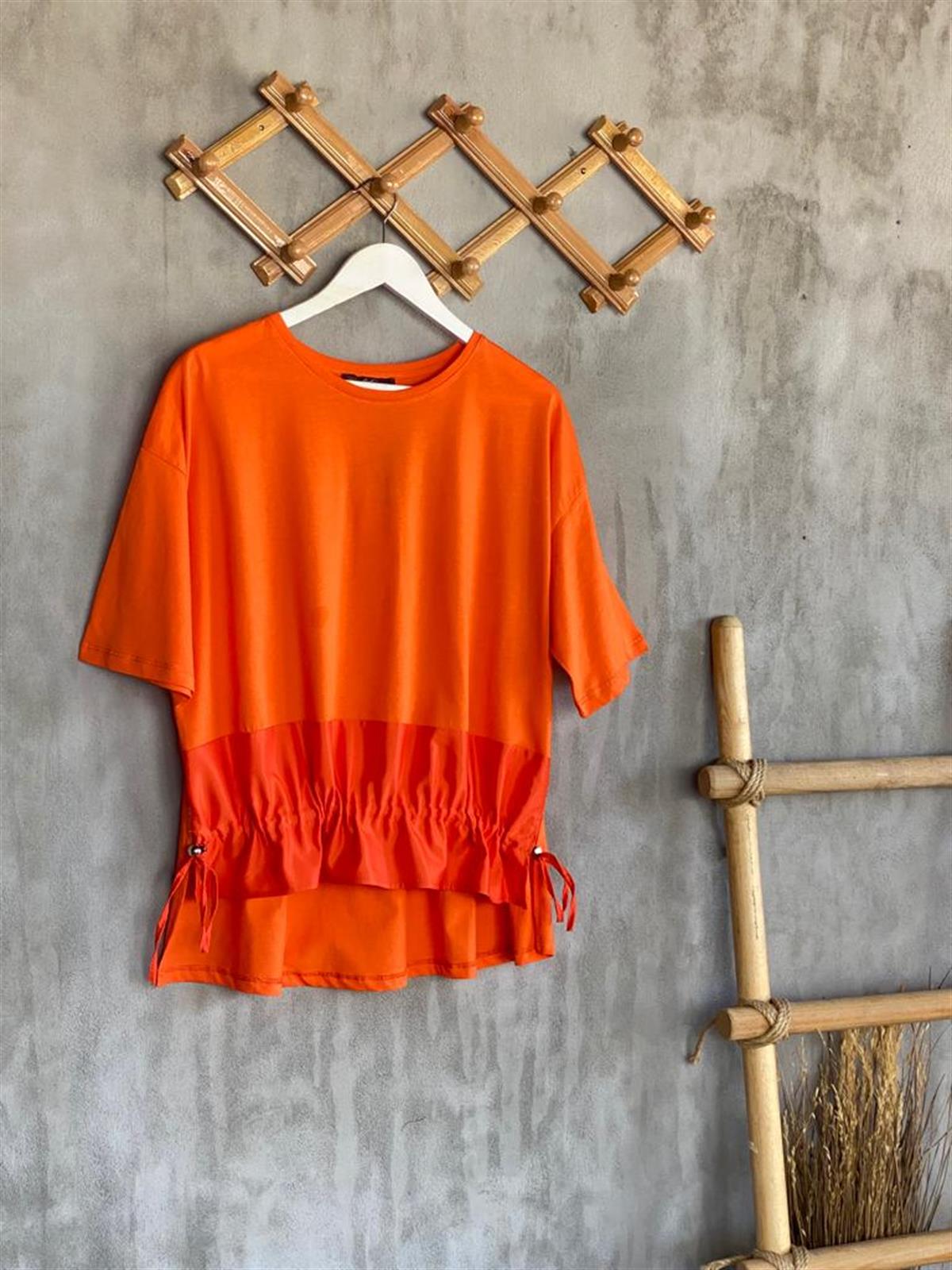 Paraşüt Kumaş Ön Büzgülü Tshirt (Oranj)