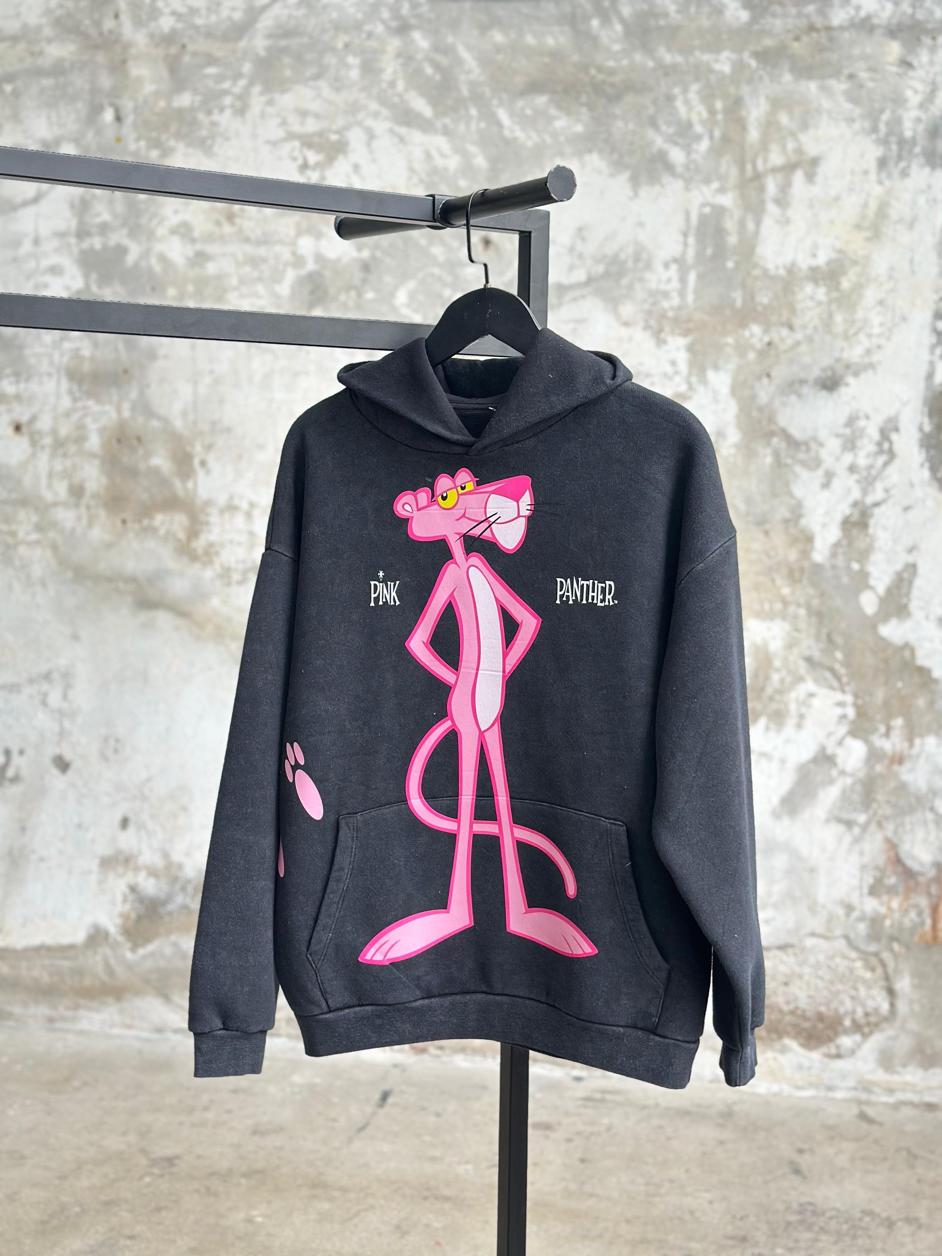 Pembe Panter Baskılı Taş Yıkamalı Sweat (Antrasit)