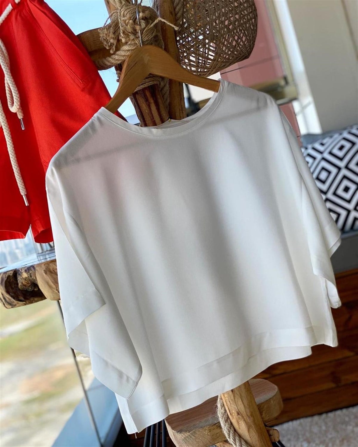 Poplin Kumaş Geniş Kol Bluz (EKRU)