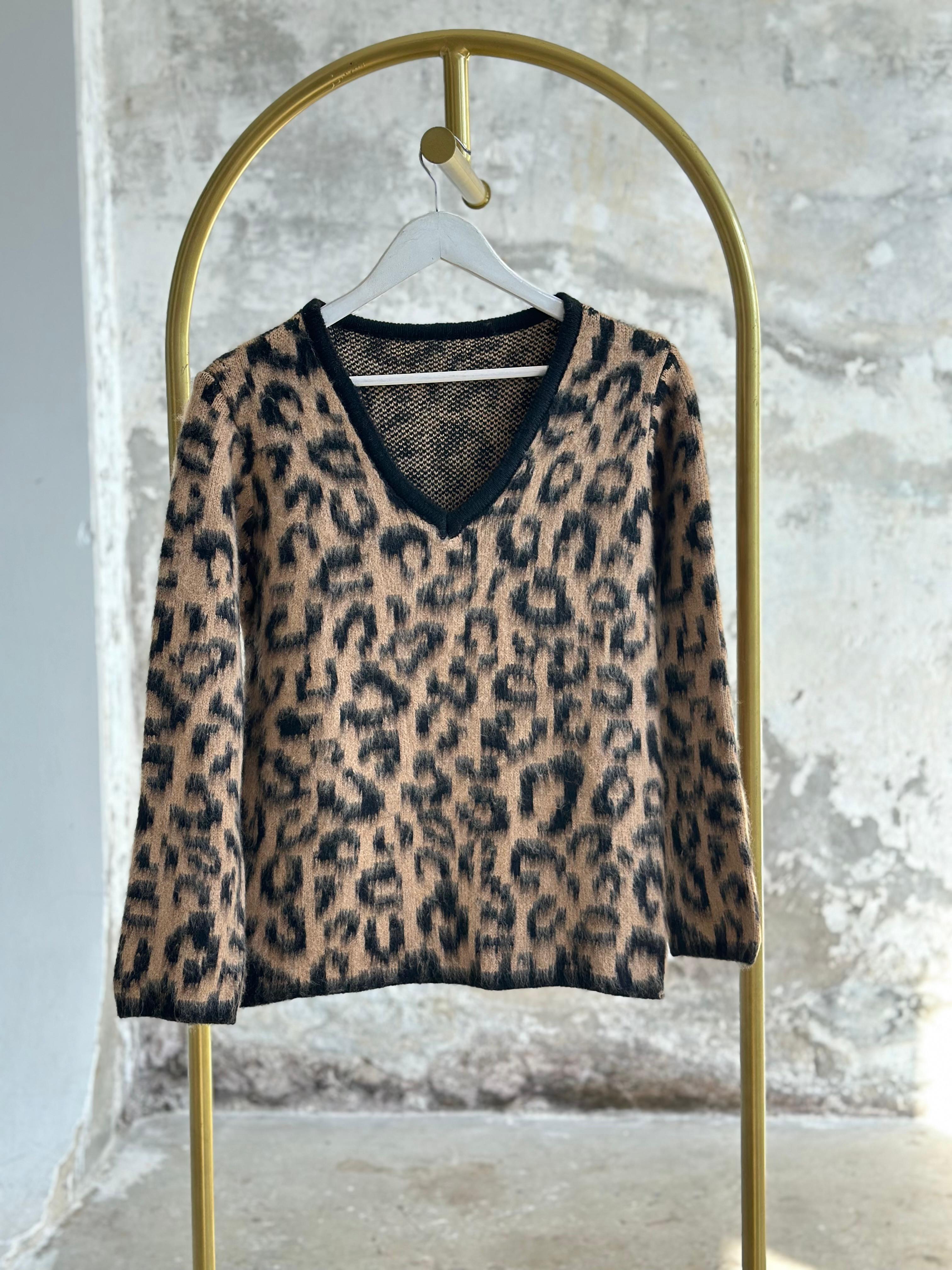 Premium Angora Yünlü Leopar Desen Kazak (Camel)