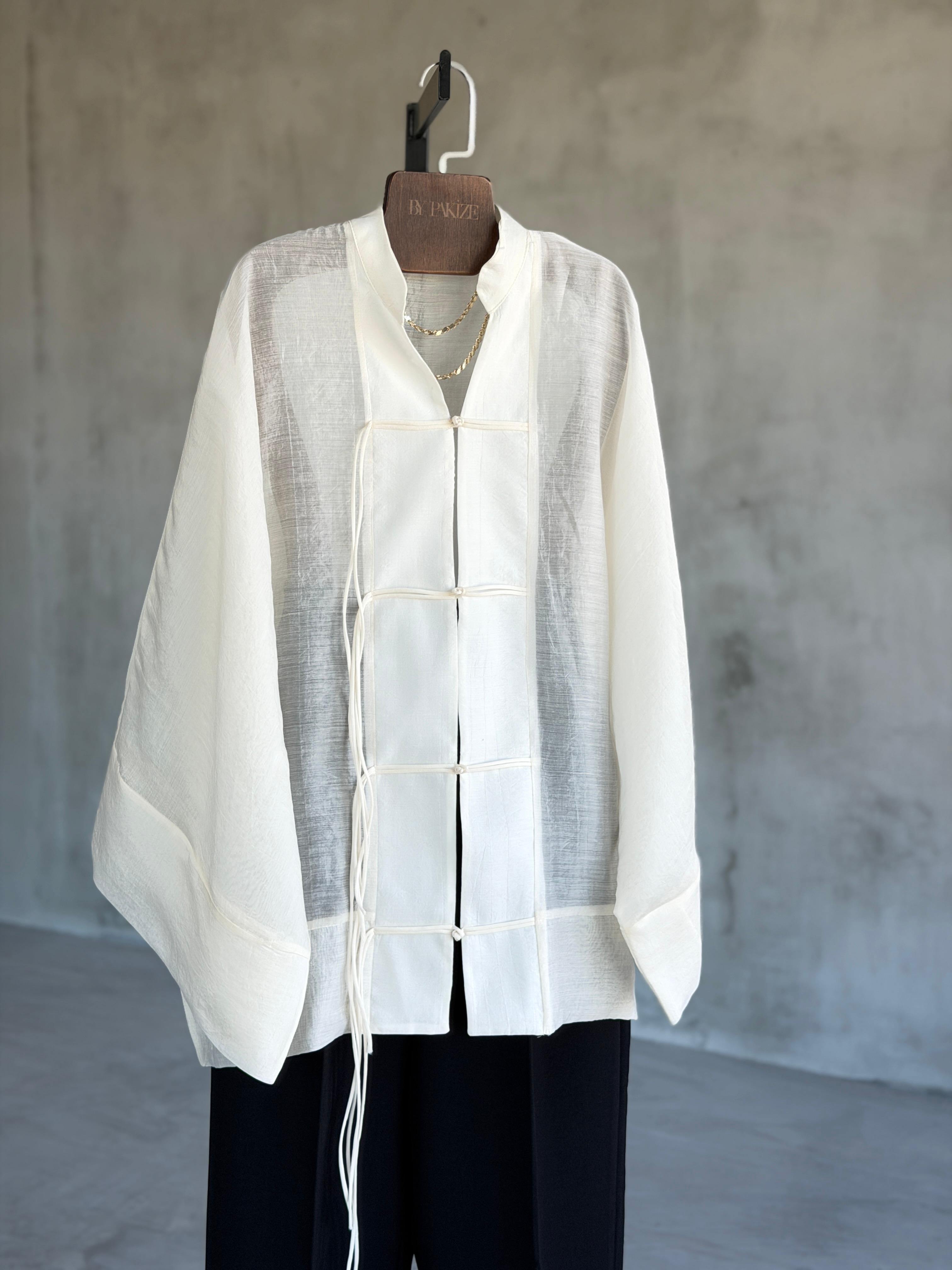 Premium Bağlama Detaylı Kimono Gömlek (Taş)