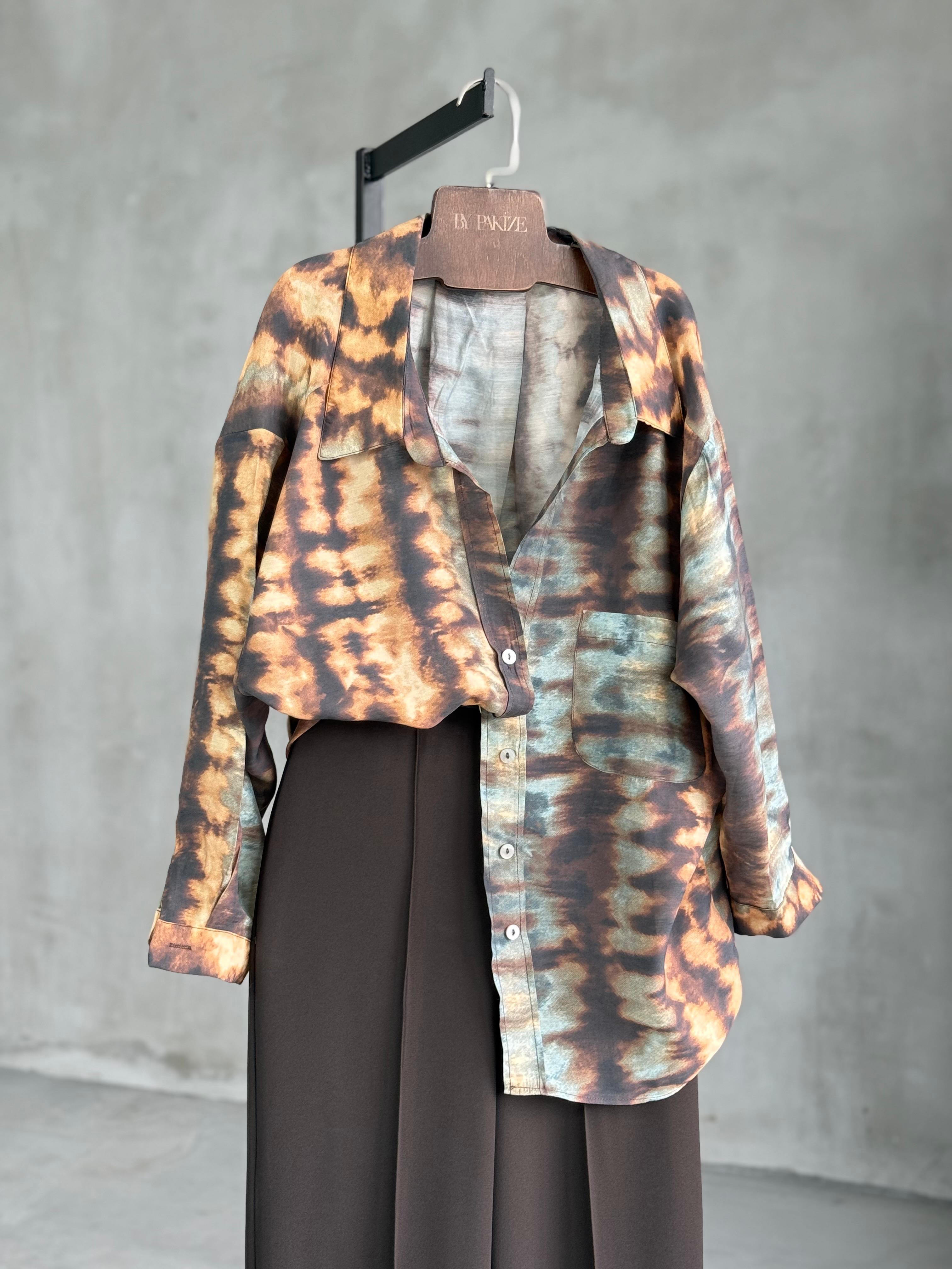 Premium Düşük Omuz Oversize Batik Desenli Gömlek (Karışık Renk)