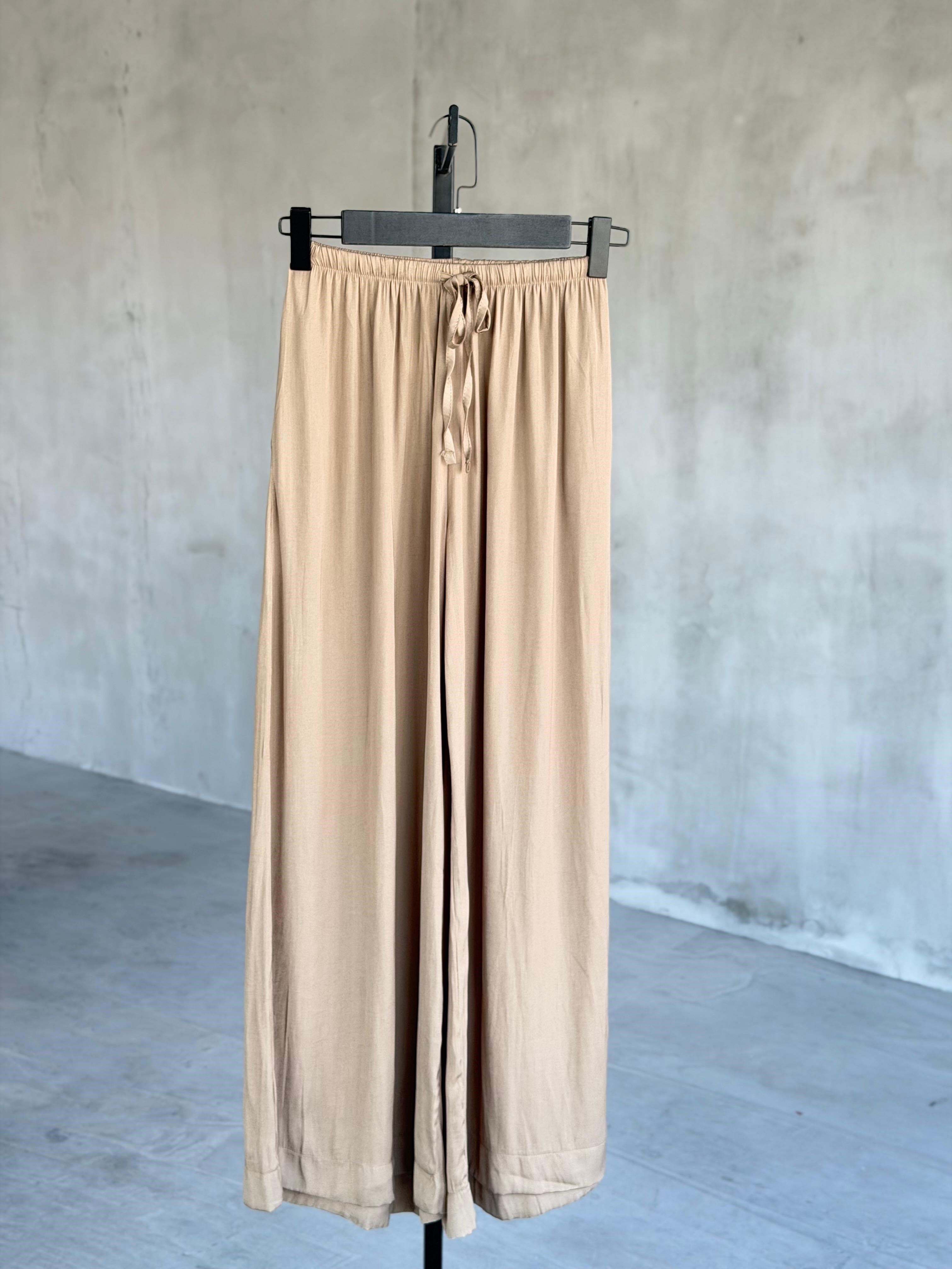 Premium İpeksi Tensel Bel Bağcıklı Pantolon (Haki)