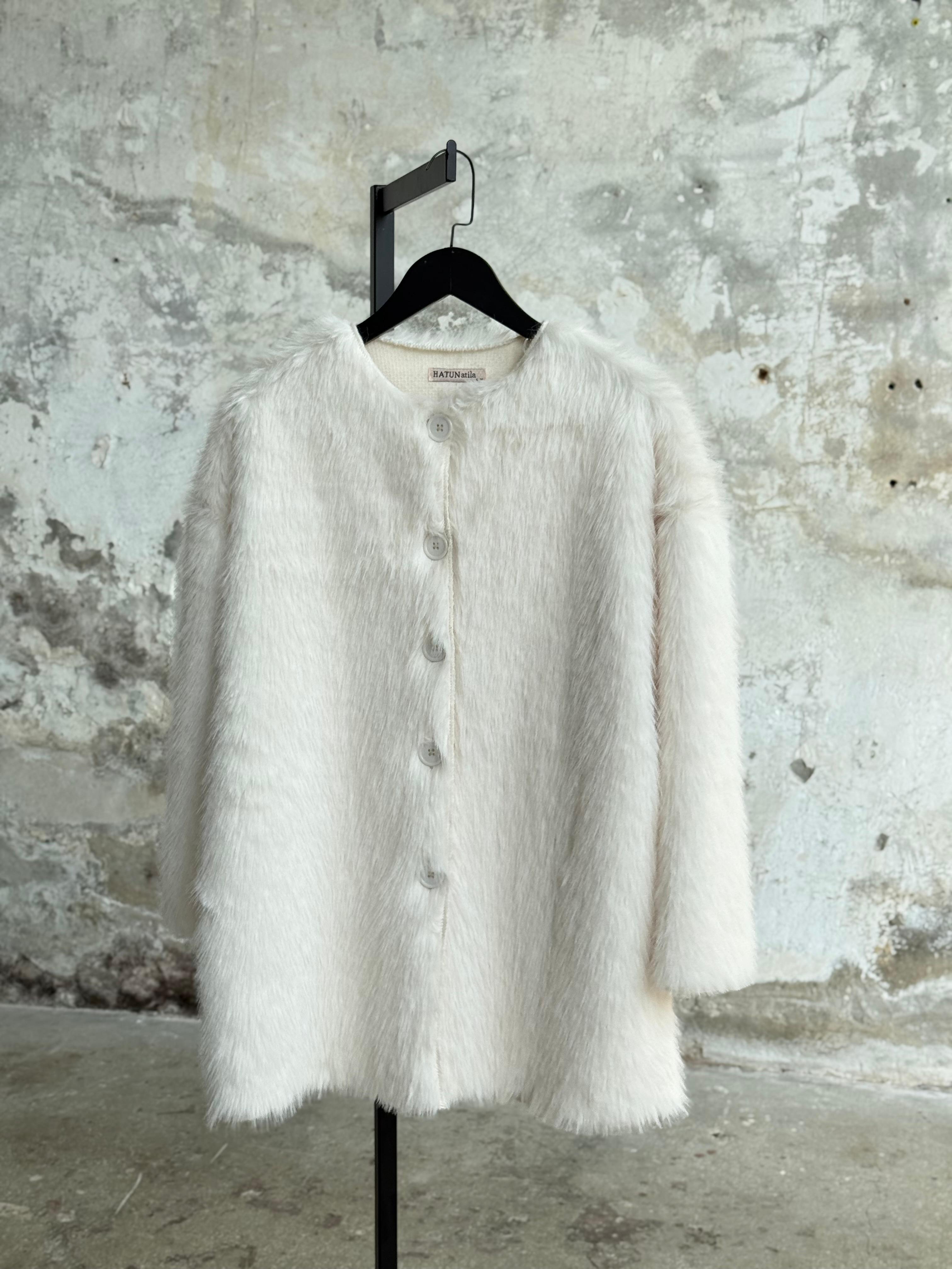 Premium Oversize Peluş Kürk Ceket (Ekru)