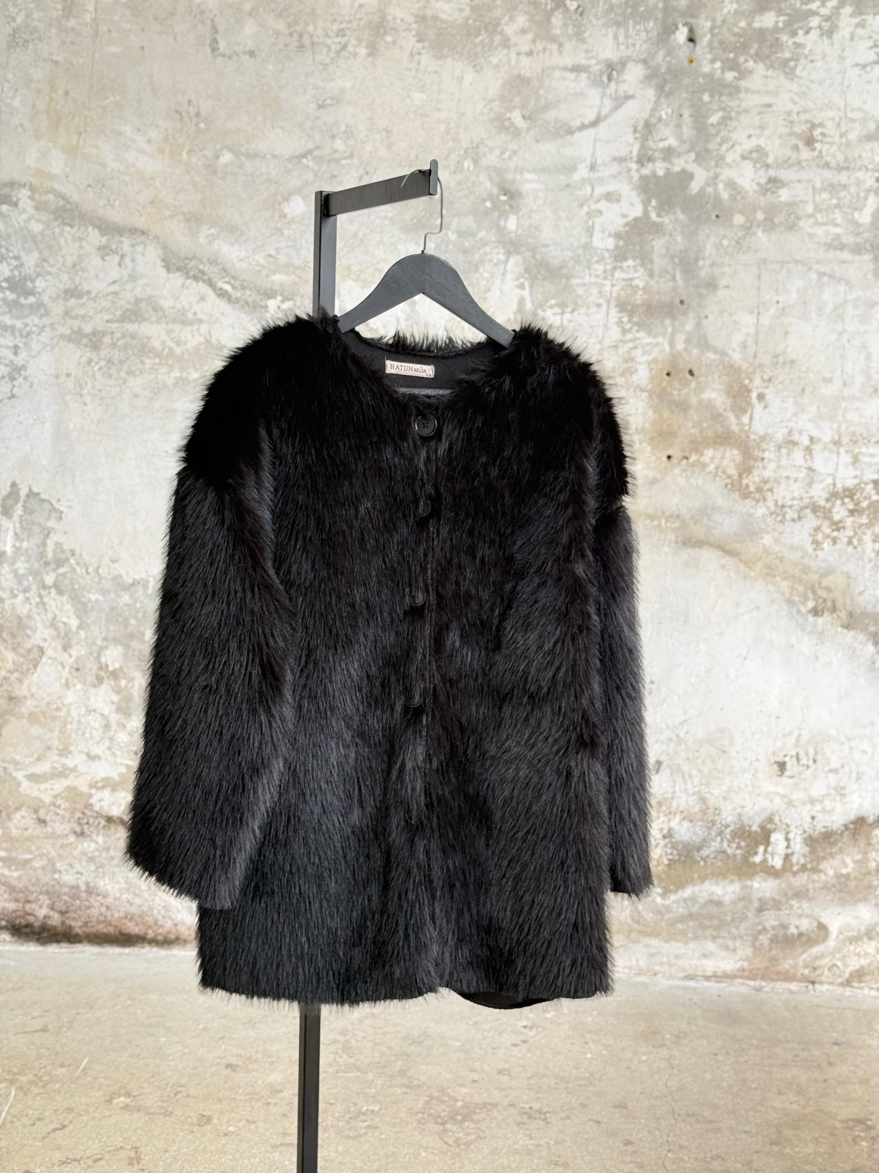 Premium Oversize Peluş Kürk Ceket (Siyah) 
