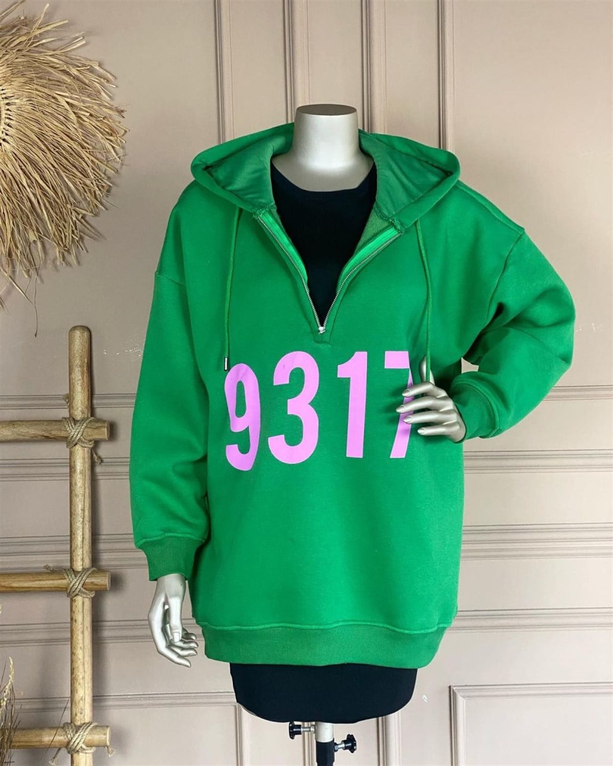 Rakam Baskılı Oversize Sweat (Yeşil)