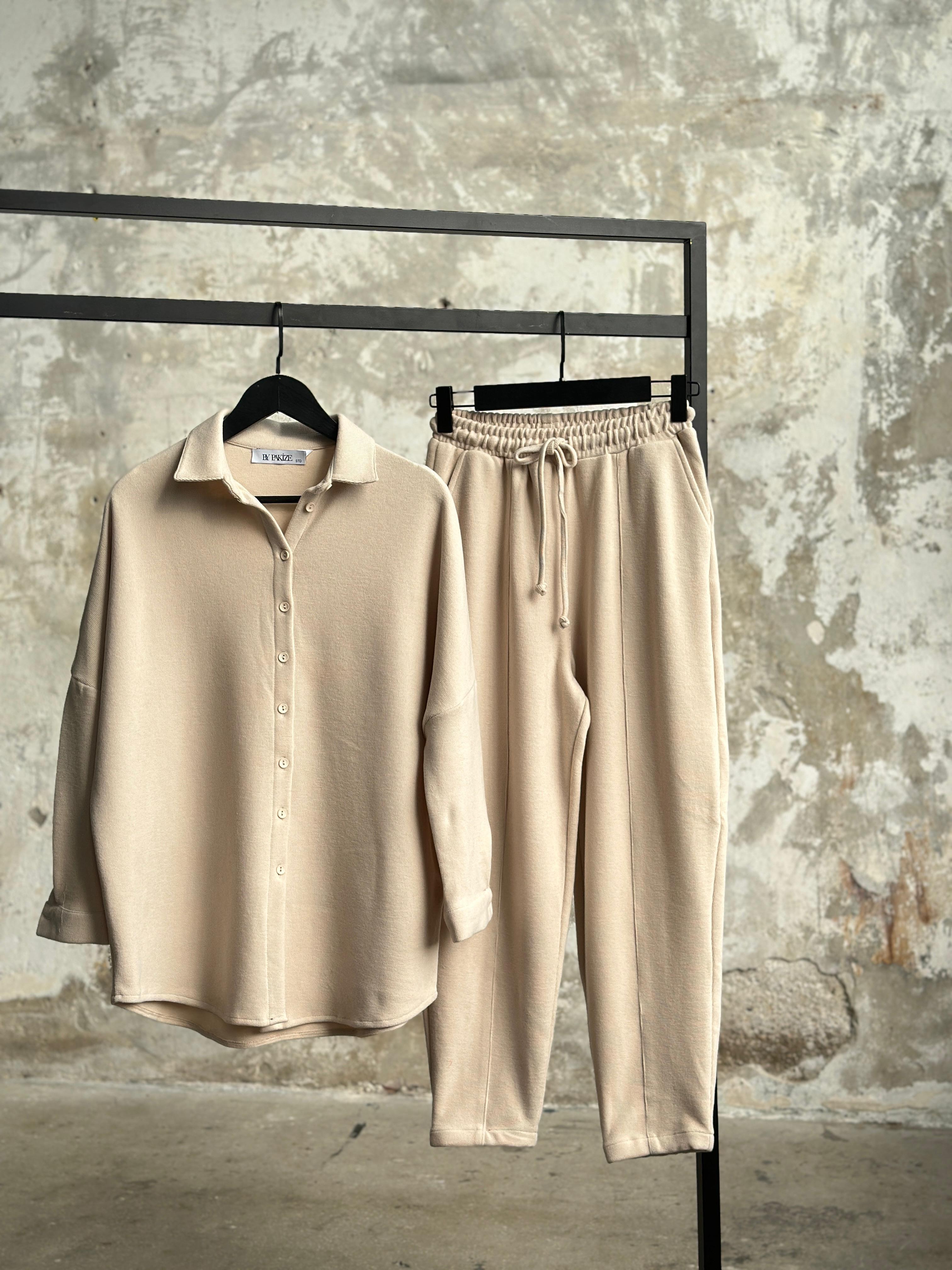Selanik Kumaş Şalvar Model Takım (Bej)